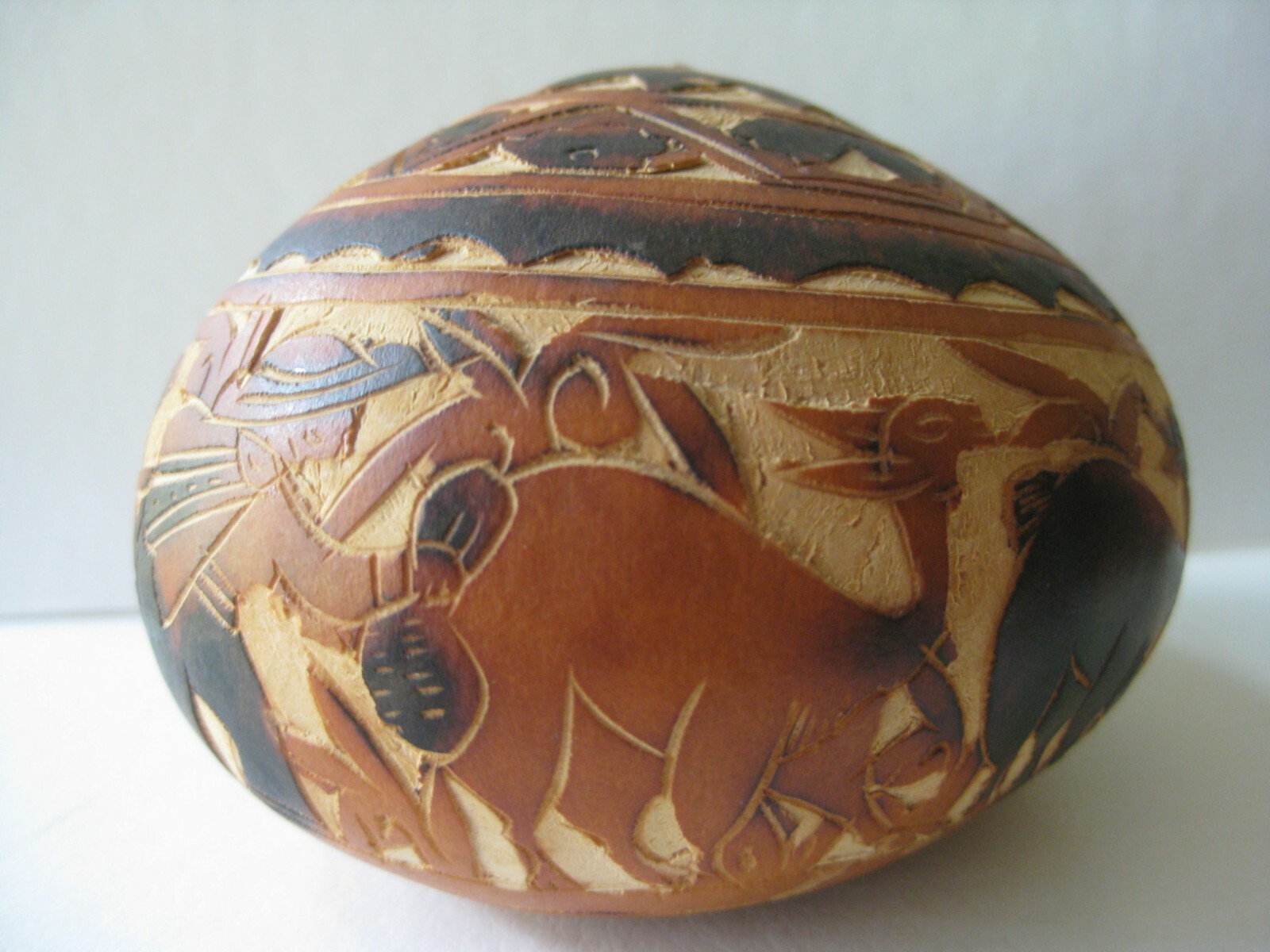 Peruvian Traditional Hand Carved Folk Art Gourd Mate Storyteller Llamas & Keeper