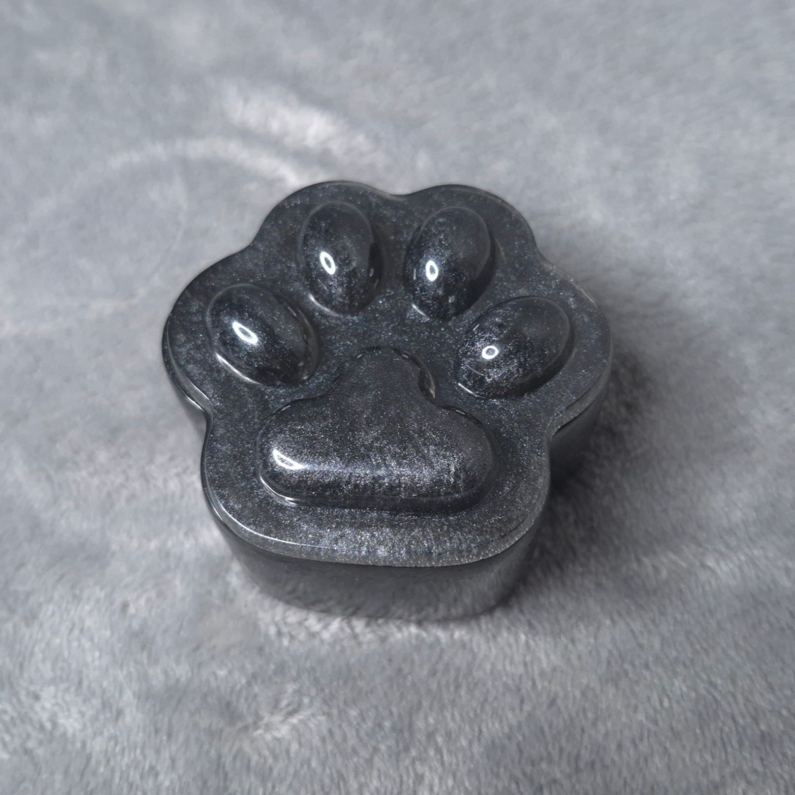 Handmade Resin Paw Print Shaped Handmade Resin Trinket Box Shimmering Black