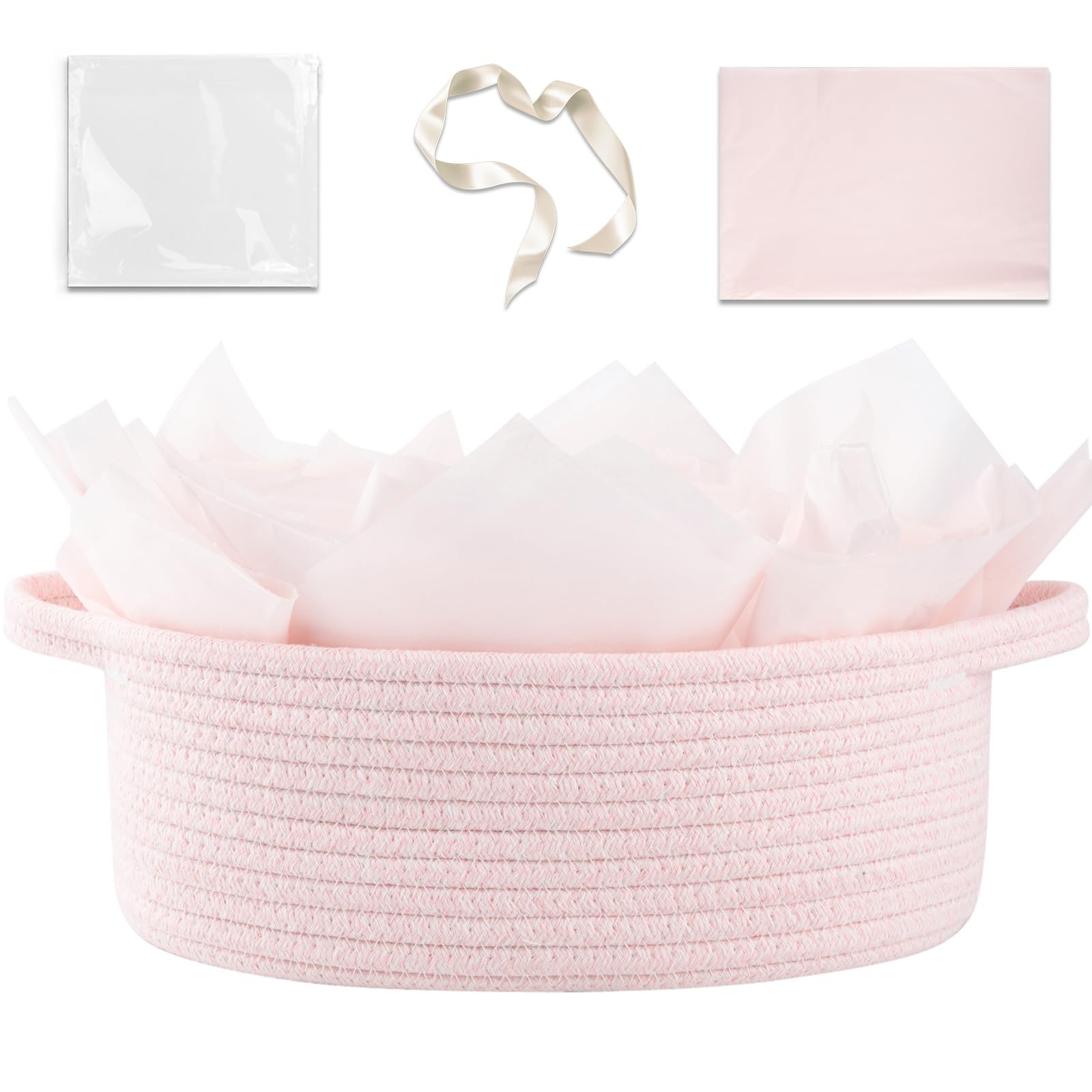 Gift Basket with Handle, Small Woven Basket with Gift Bag, Ribbon and Wrap Ti...