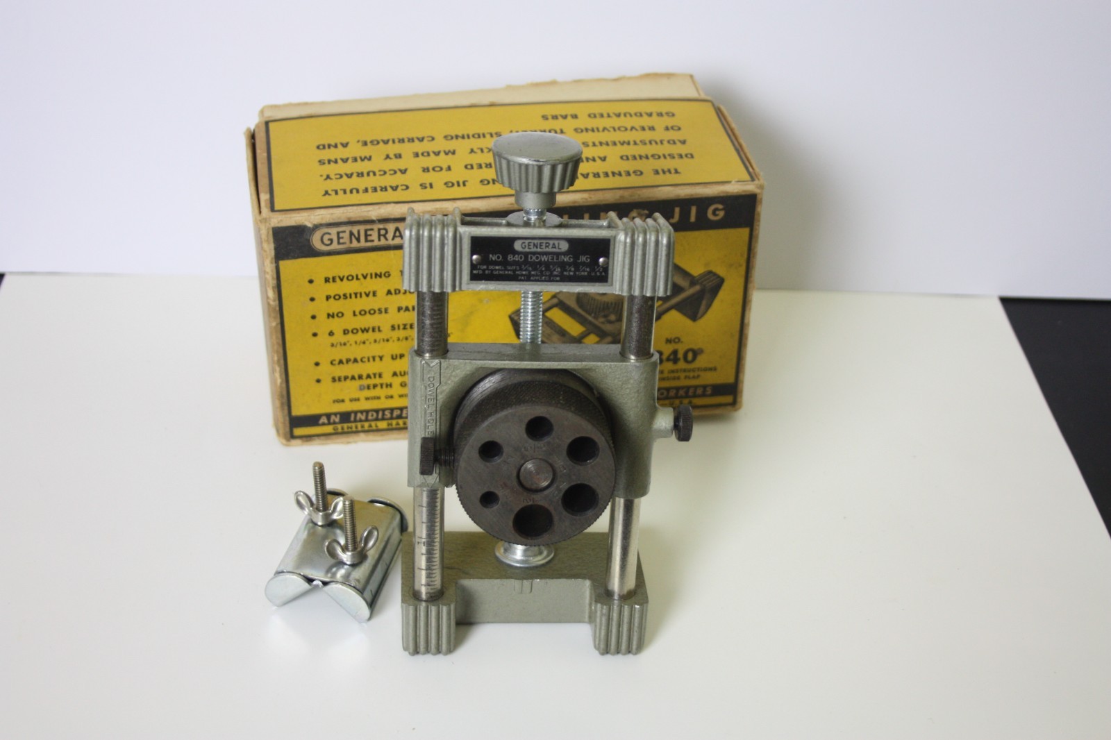 Vintage General No 840 Doweling Jig Original Box USA Woodworking Tool 6 Sizes
