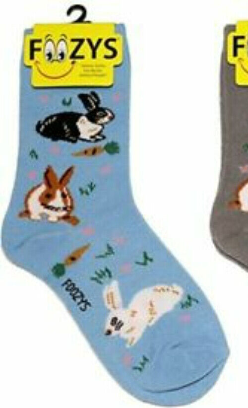 Foozys Bunnies Blue Women's Crew Socks Size 4 through 10 1 Pair