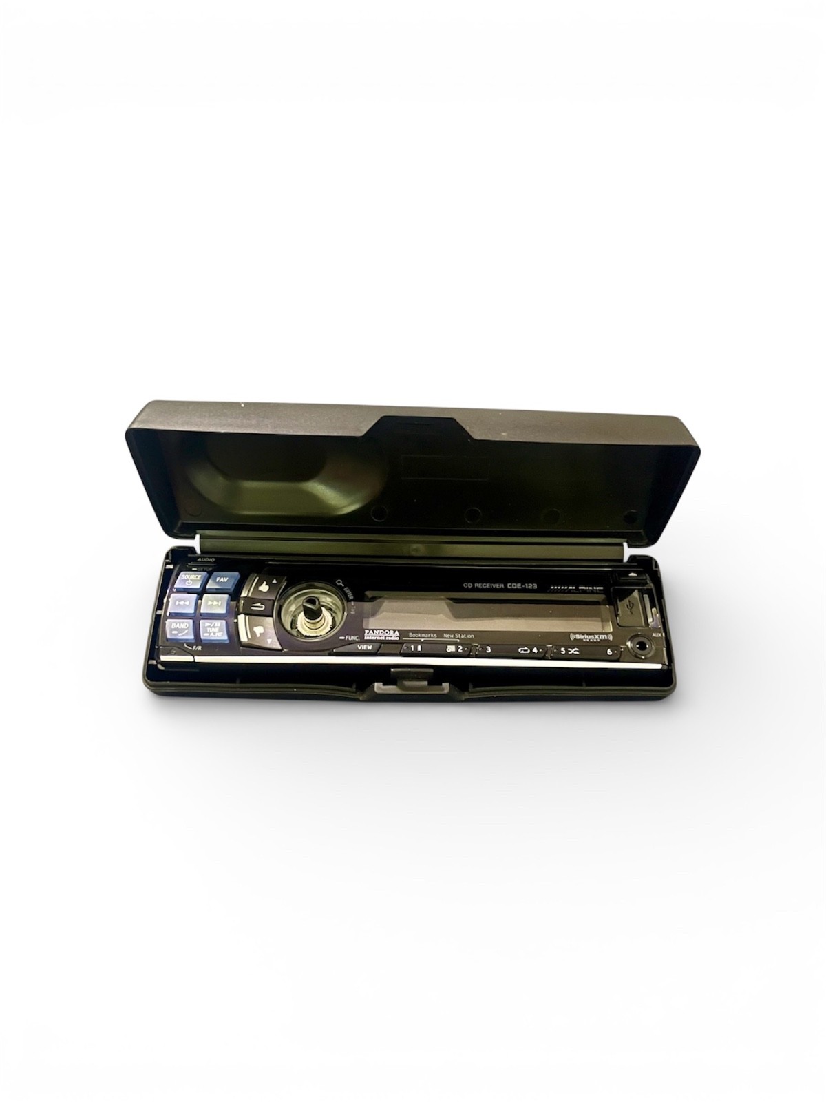 Alpine CDE‑123 Faceplate Only – w/case – Missing Volume Knob - great condition.