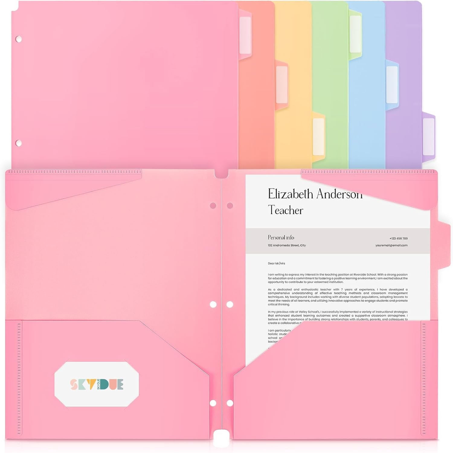 Plastic Folders with Pockets and Tabs – Set of 6 Pastel Colors, 2 Pocket
