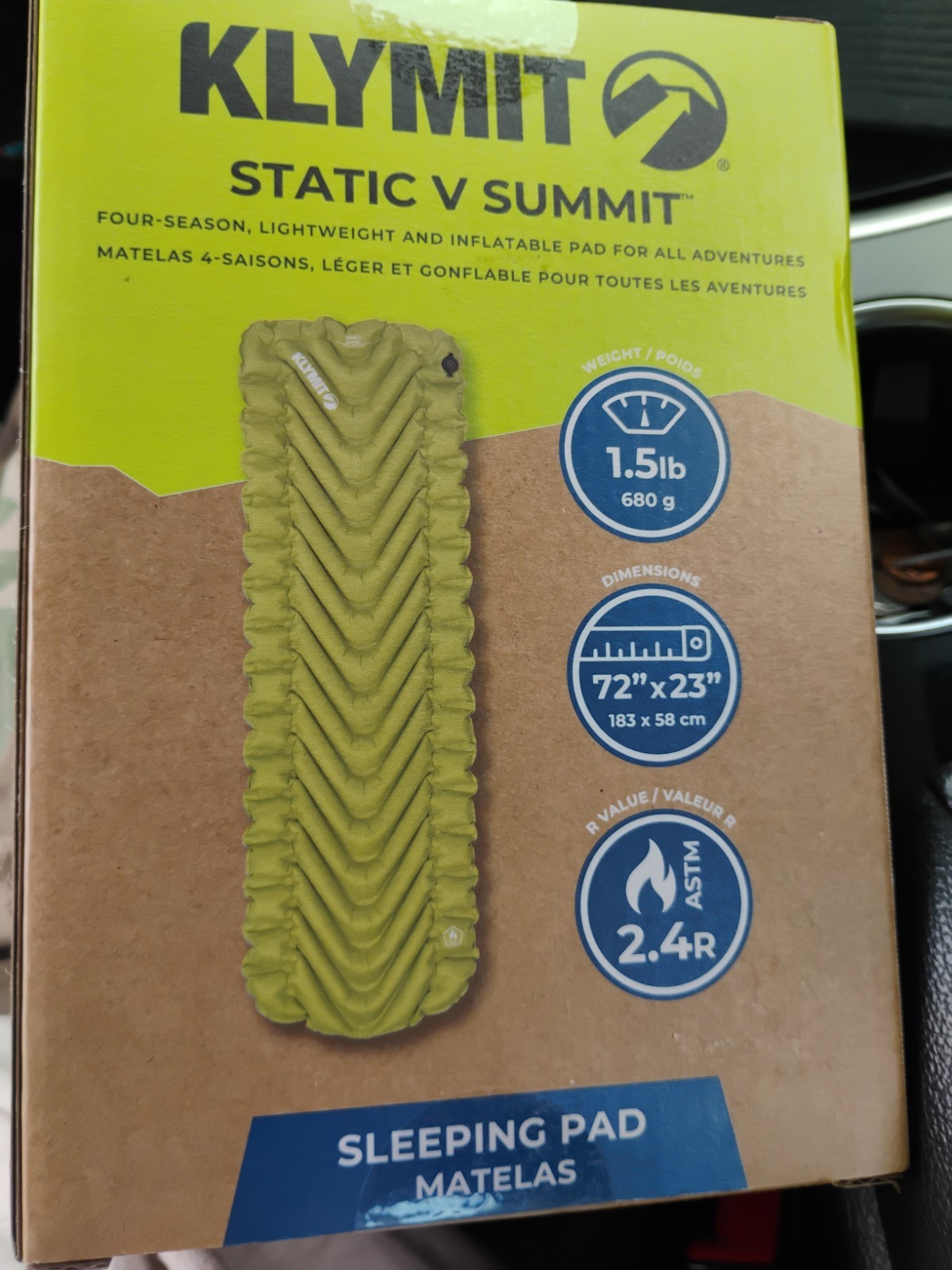 Klymit  Static V Summit  1.5lbs  72 x 23  R Value 2.4R