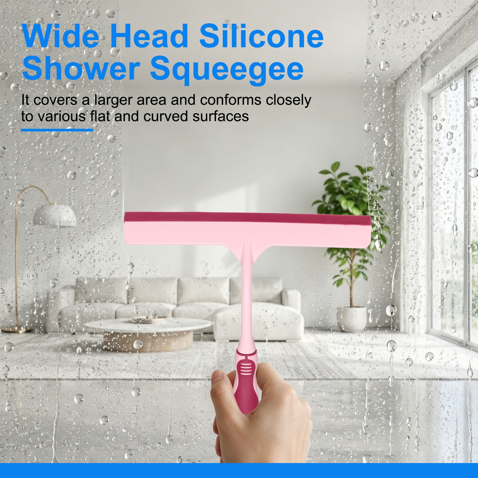 4 Pack 10 Inch Shower Squeegee for Glass Doors & Mirrors, Blue