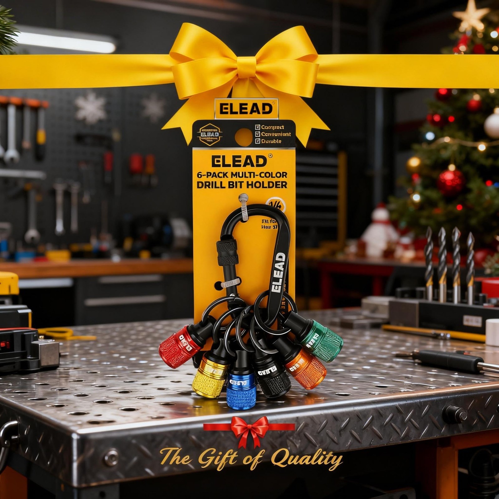 6-Piece Hex Shank Bit Holder Set with Quick Release Keychain Carabiner