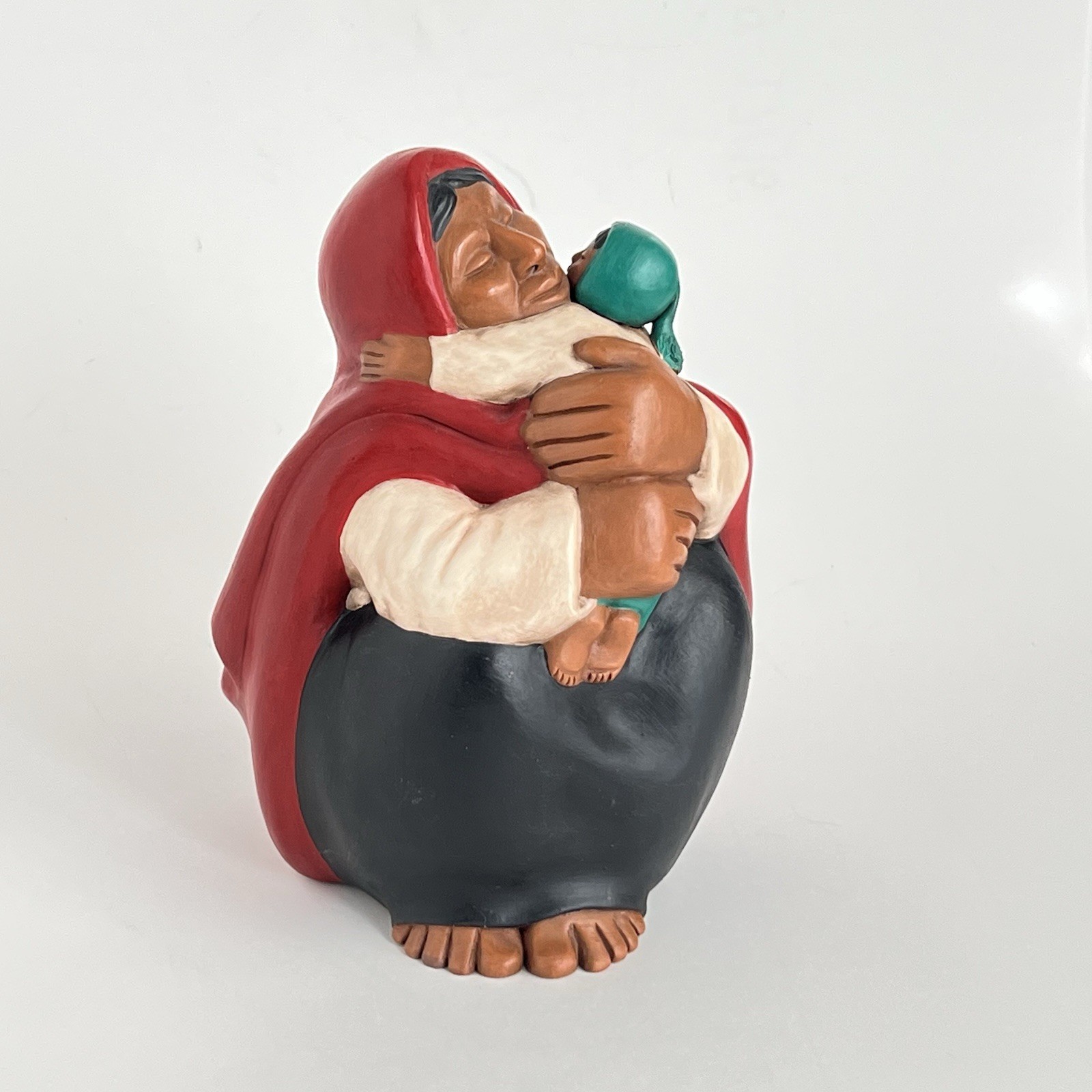 Peru Salas Mother Holding Child Clay Pottery Figurine 8”  Peruvian Folk Art