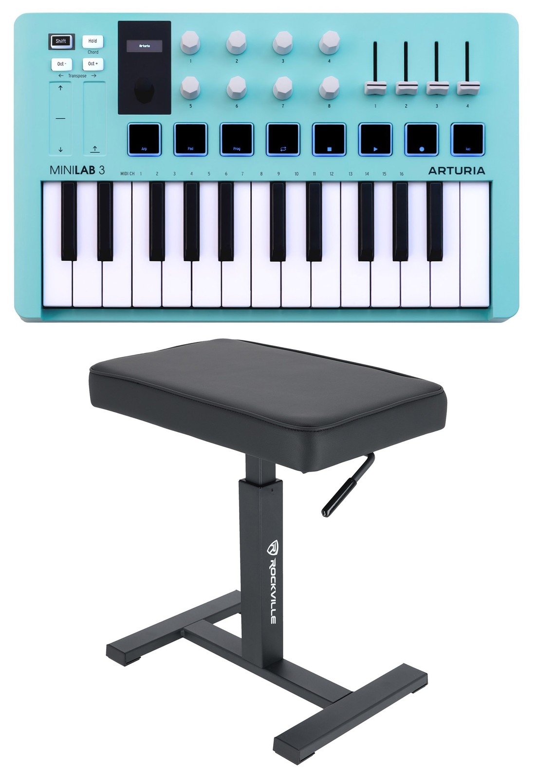 Arturia Minilab 3 Aquamarine MIDI Keyboard Controller+Hydraulic Air Lift Bench
