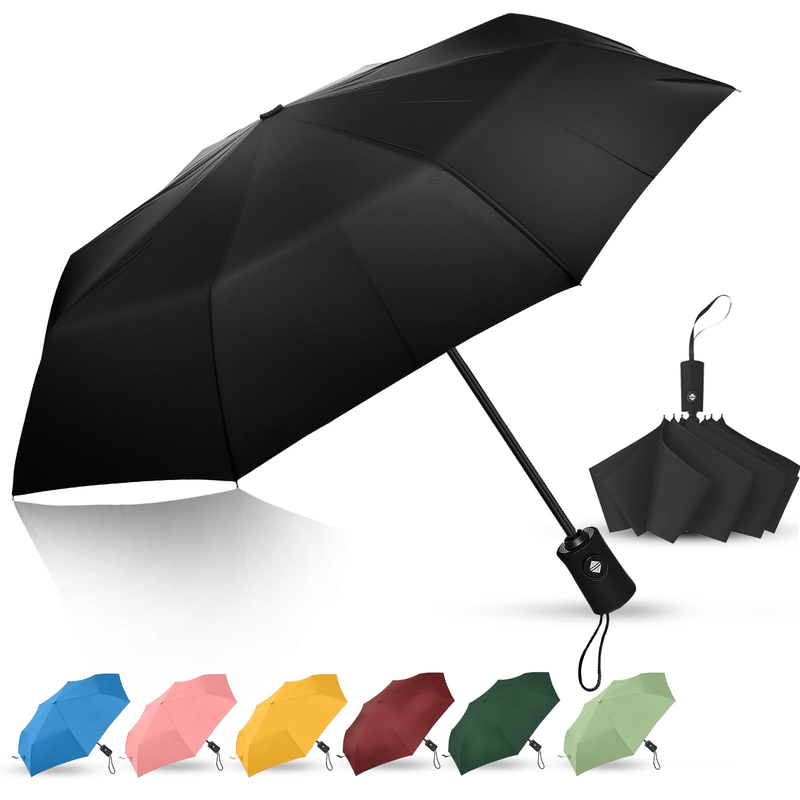 EZIYIN Travel Compact Umbrella, Folding 8 Ribs & 42 INCH, Black