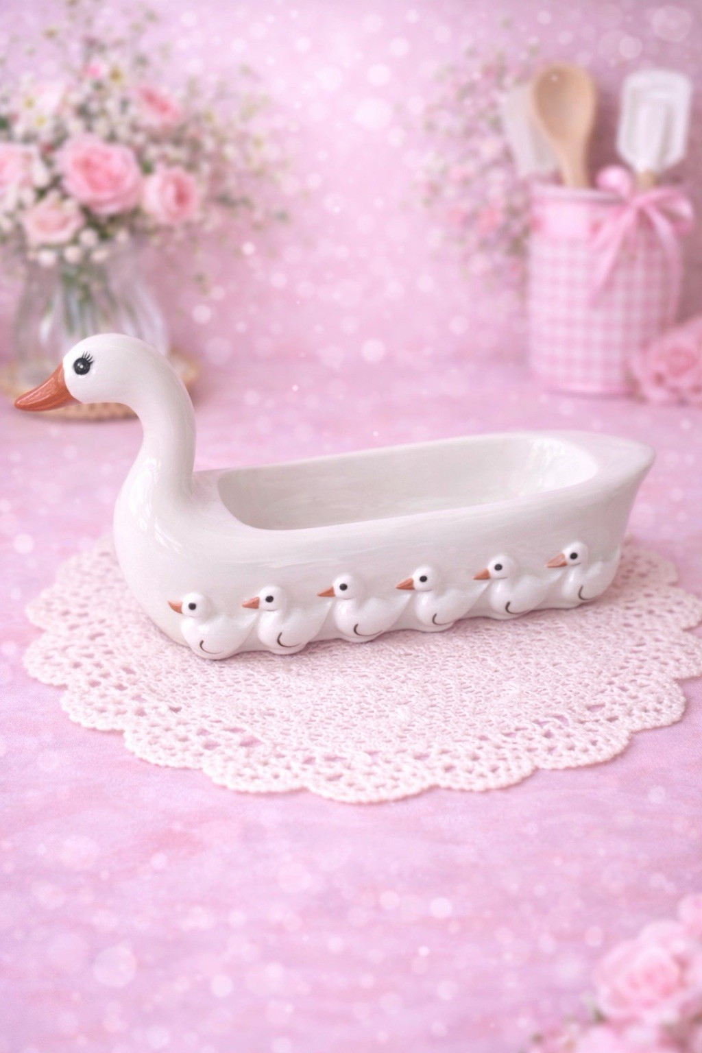 Vintage Fitz & Floyd 1971 Goose Cracker Dish Duck Family Farmhouse Decor 11”