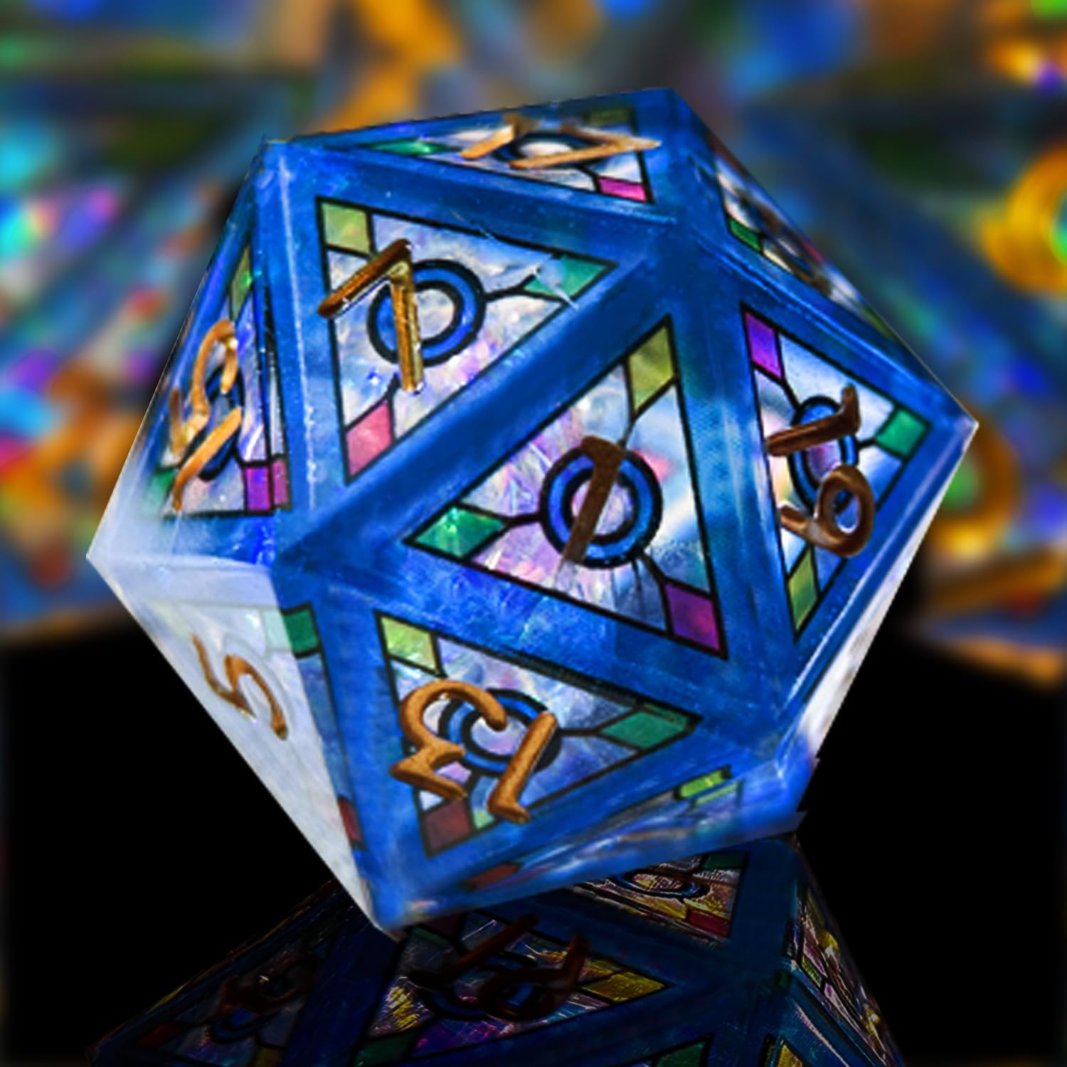 Double Layered Resin Dice Set 7pcs/ Stained Glass Effect & Gold Numbers/Sharp...