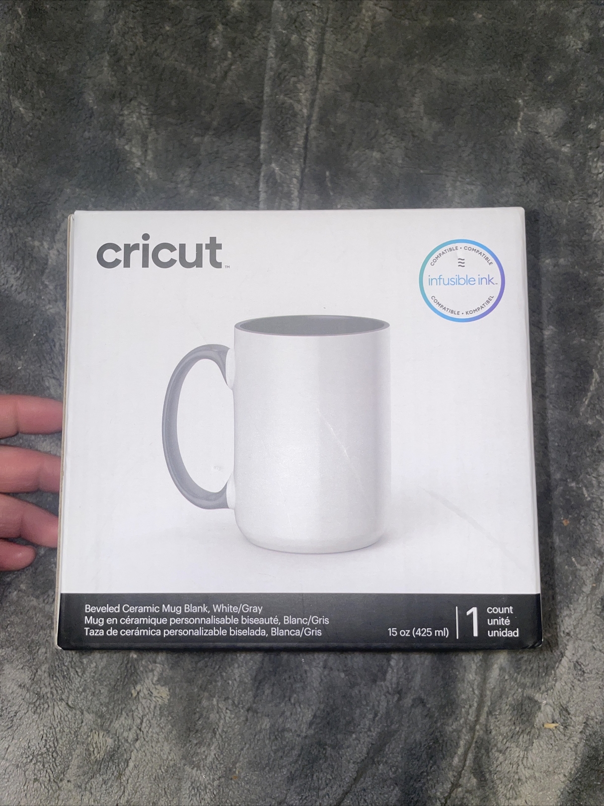 Cricut Mug Press Ceramic Mug Blank 15oz-White/Gray