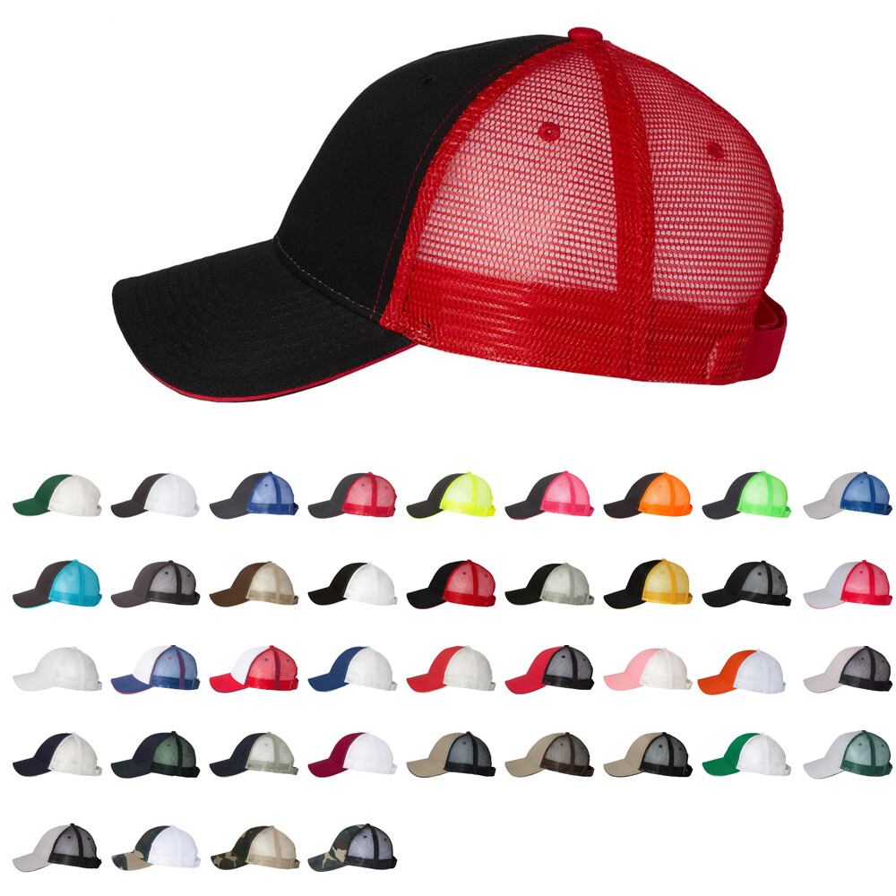 Valucap Pre-Curved Sandwich Visor Trucker Cap 6 Panel Mid-Profile S102