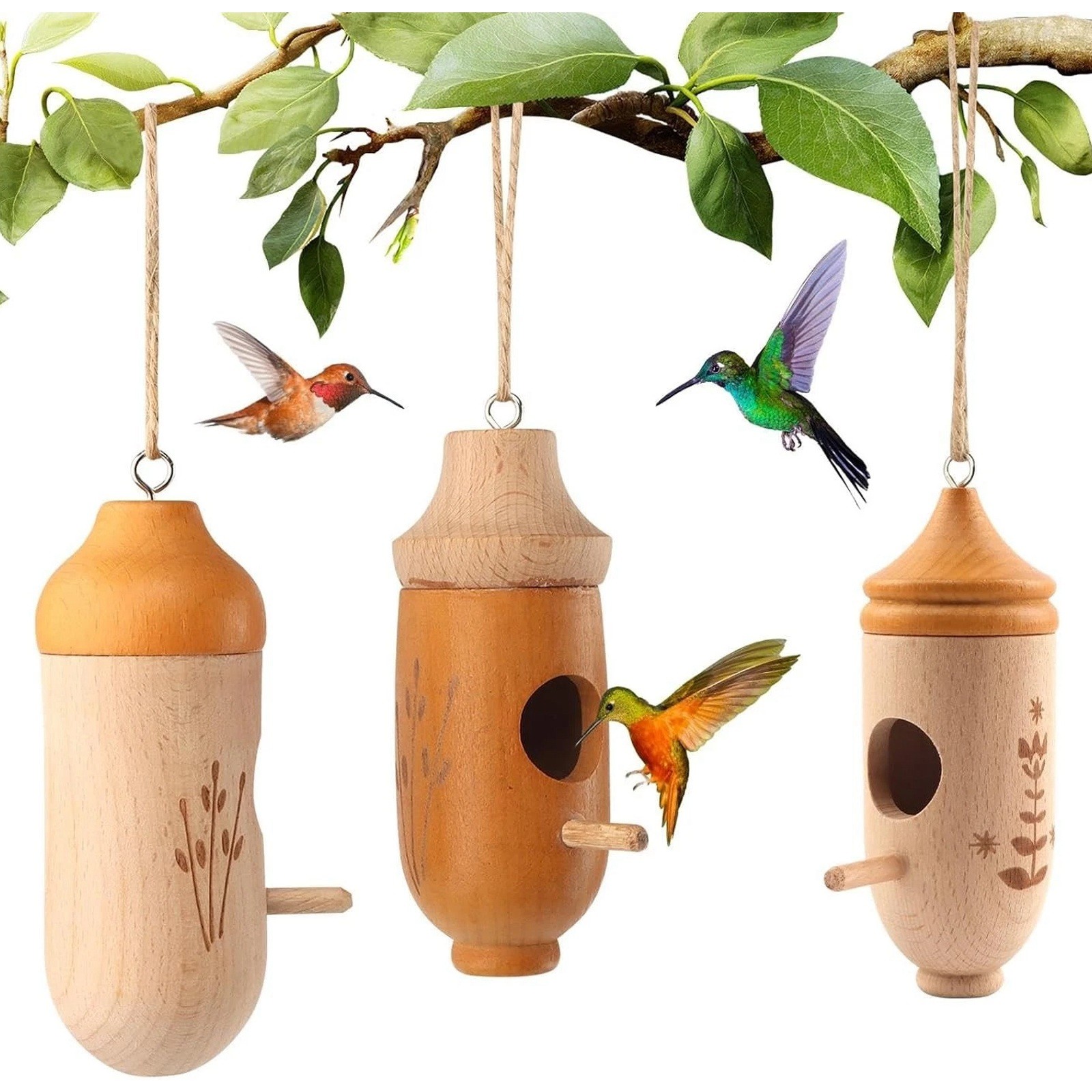 3 Pack  House for Outdoors Hanging, Wooden Houses for Outside Nesting X3M38561