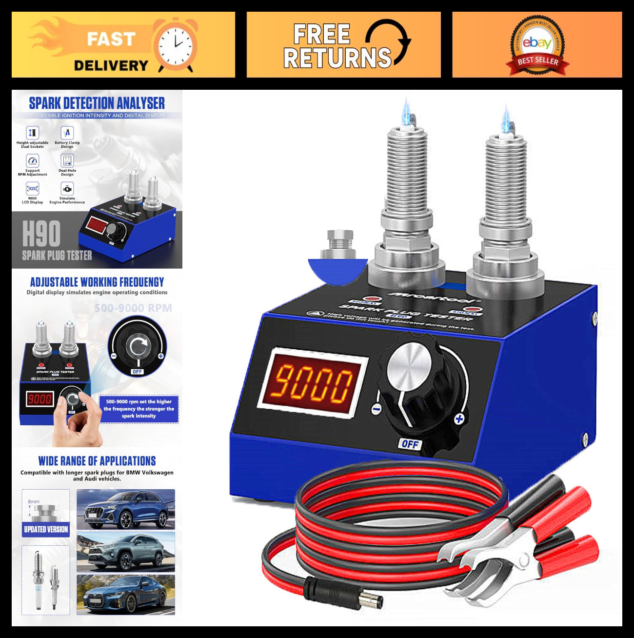Automotive Spark Plug Tester & Ignition Coil Tester, Dual Hole, LCD Display, 110