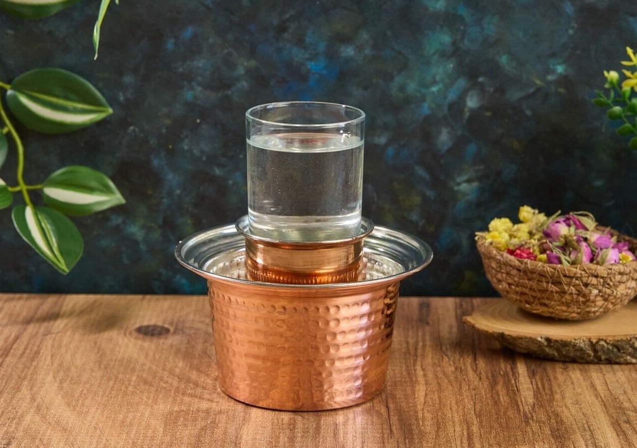 Handmade Copper Turkish Raki Wine Cooler Ehlikeyf, Copper Ice Bucket, Cold Glass