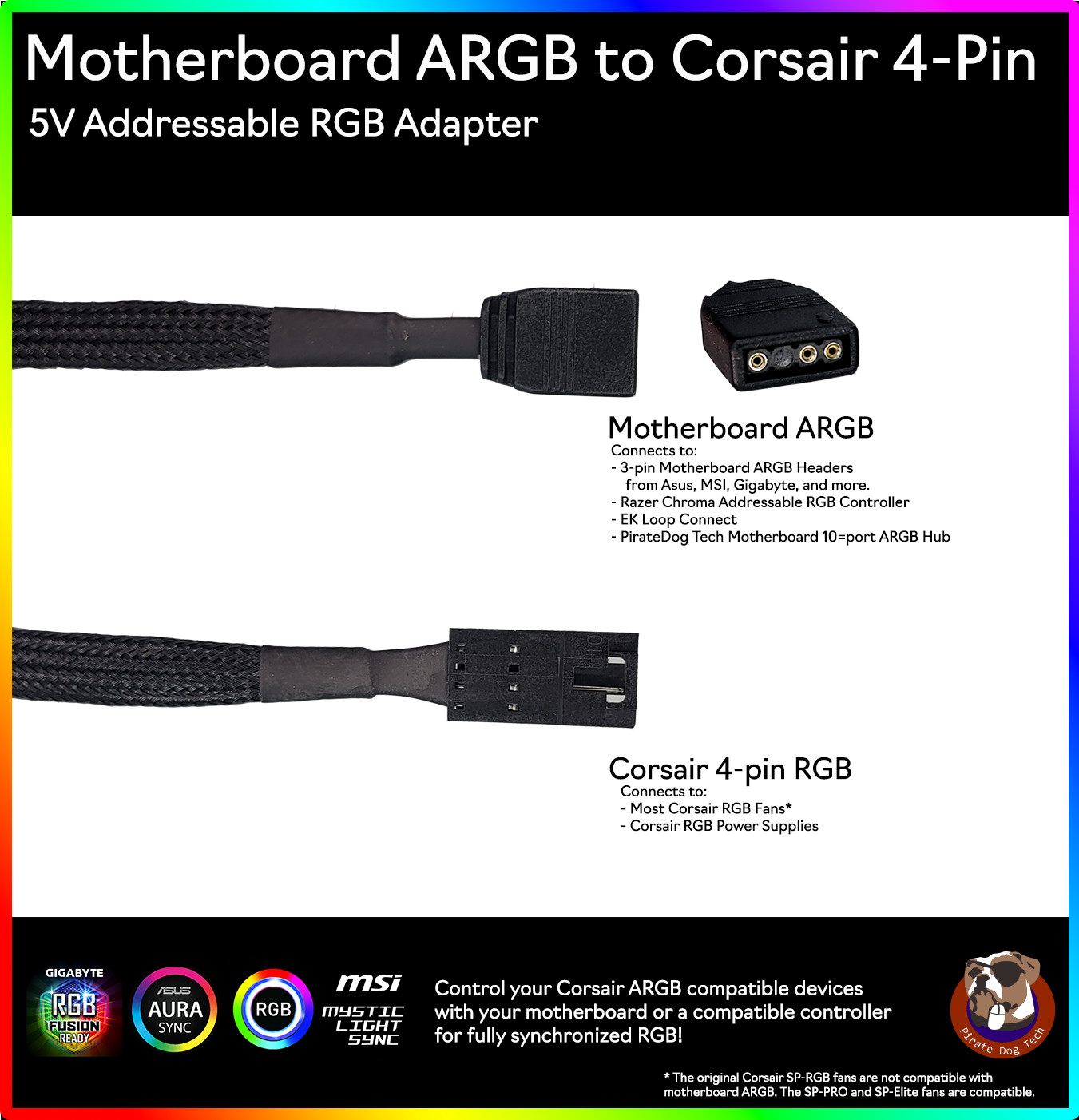 Motherboard RGB (Aura/Mystic Light) to Corsair Fan Adapter