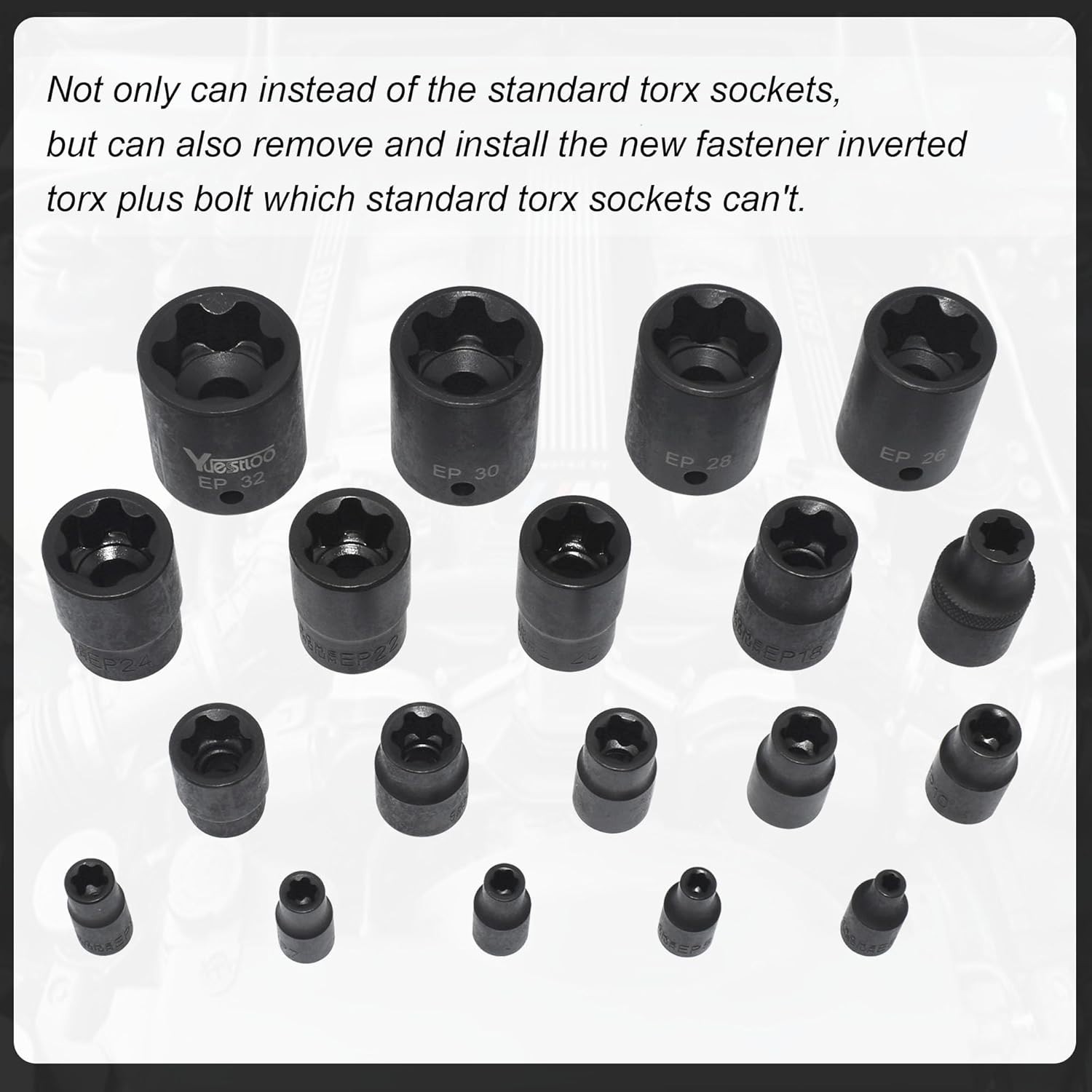 19pcs External Torx Plus Socket Set Compatible With Tesla 6 Point Ep Socket 1/2'