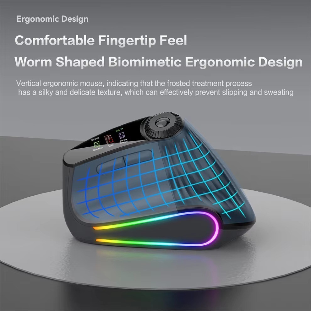Backlit Wireless Ergonomic Mouse Bluetooth 2.4G Rechargeable w/ Smart Scroll