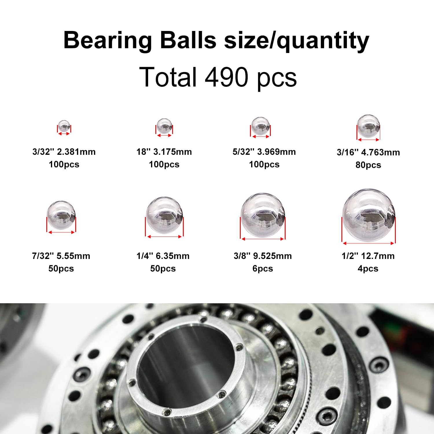 Bicycle Bearing Balls 490pcs Assorted Steel Sizes Kit