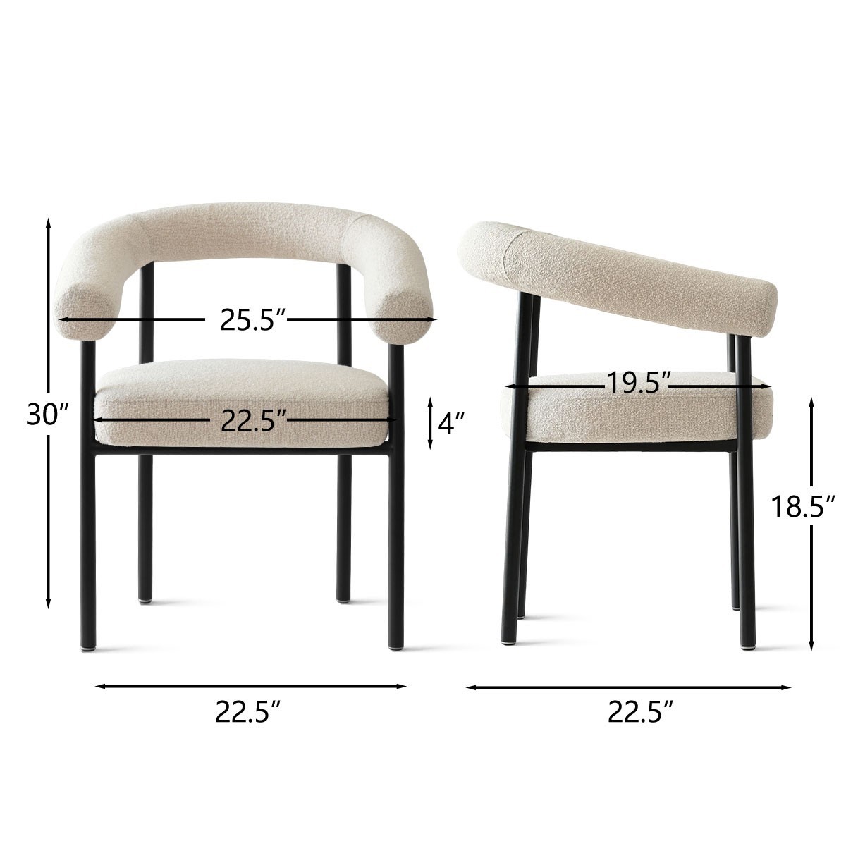 Set of 2 Upholstered Boucle Dining Chairs w/ Arms Modern Kitchen Accent Chairs