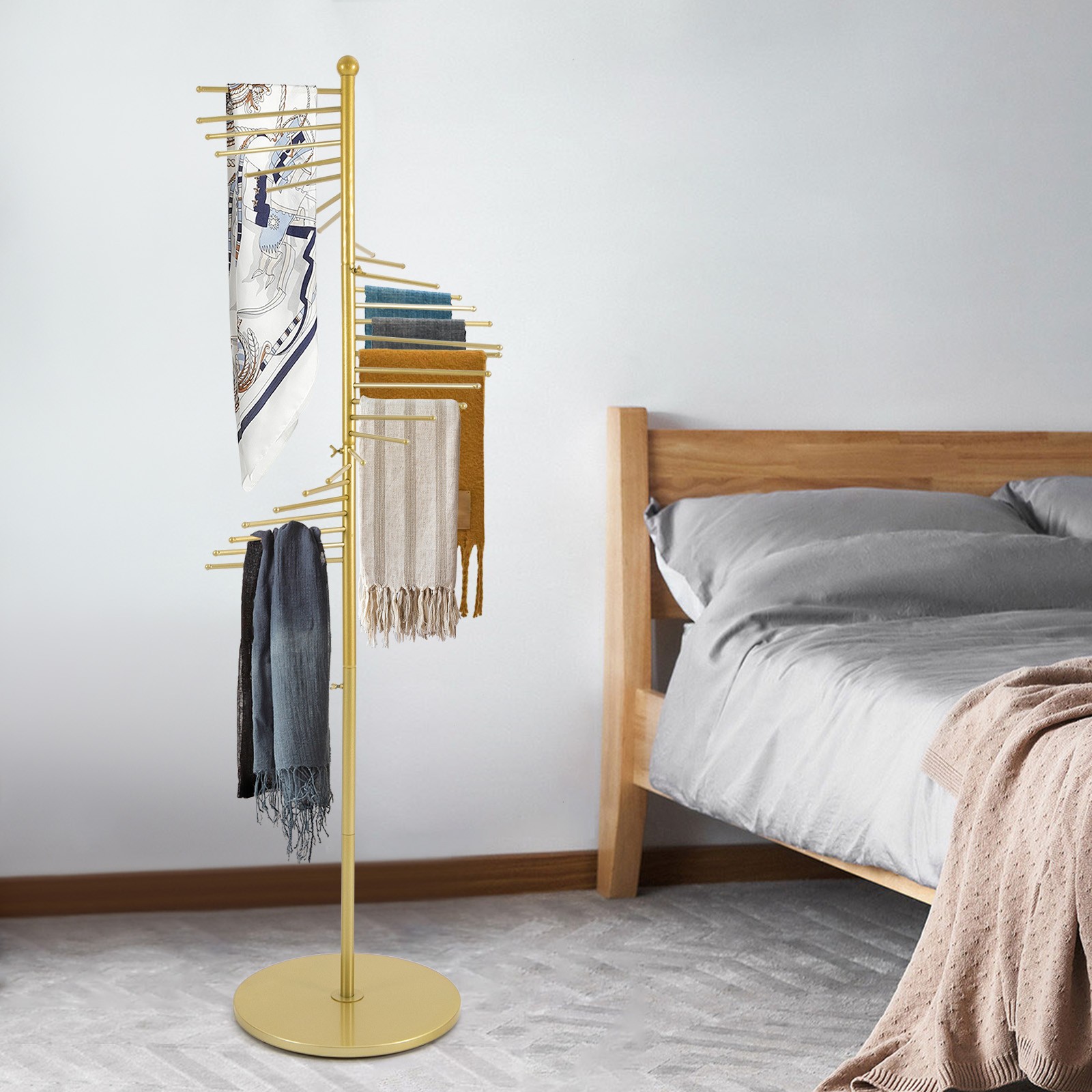 Gold Scarf Holder Organizer Freestanding Scarf Rack Iron Scarf Display Stand
