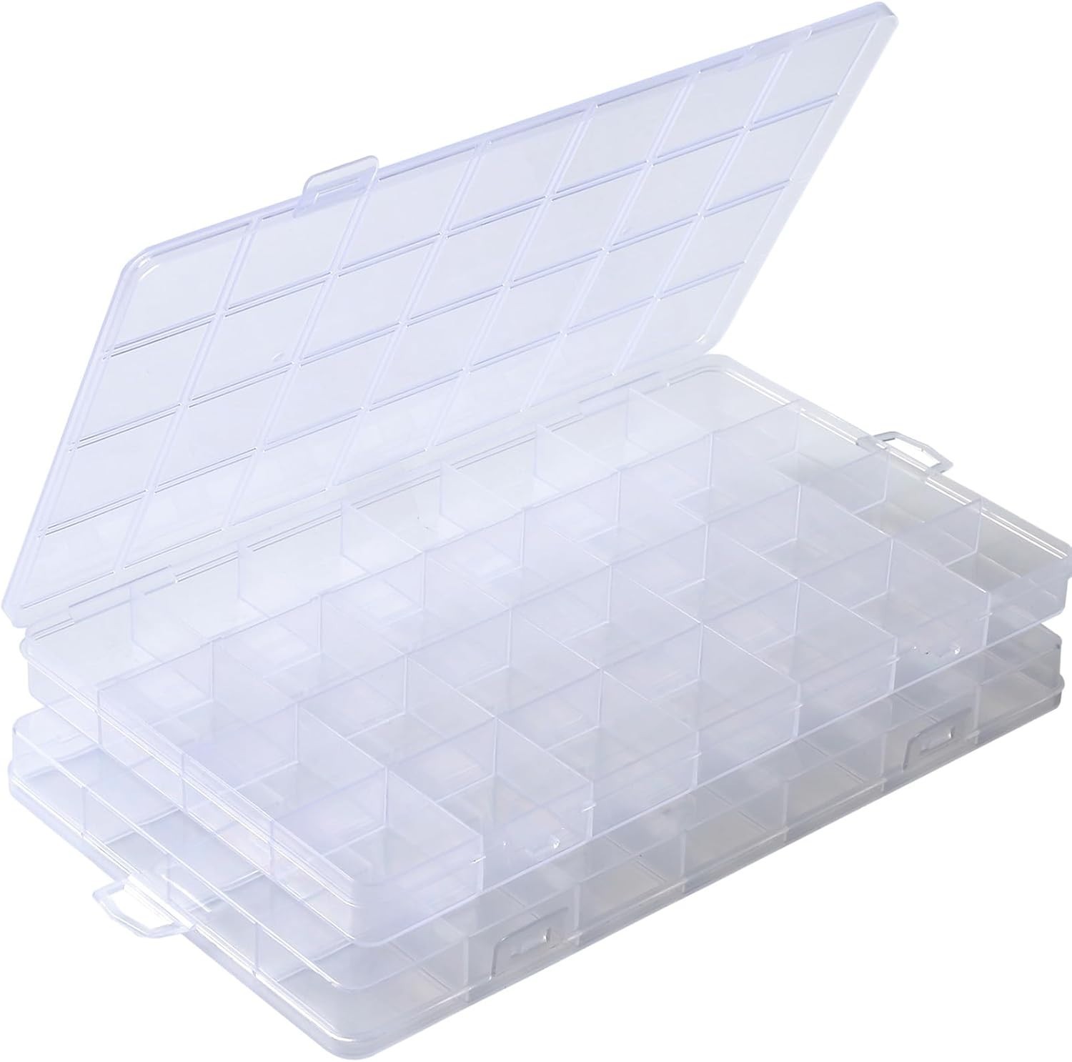 2Packs 28 Grids Plastic Organizer Box,Clear Beads 22.5"L x 13.3"W x 0.7"H