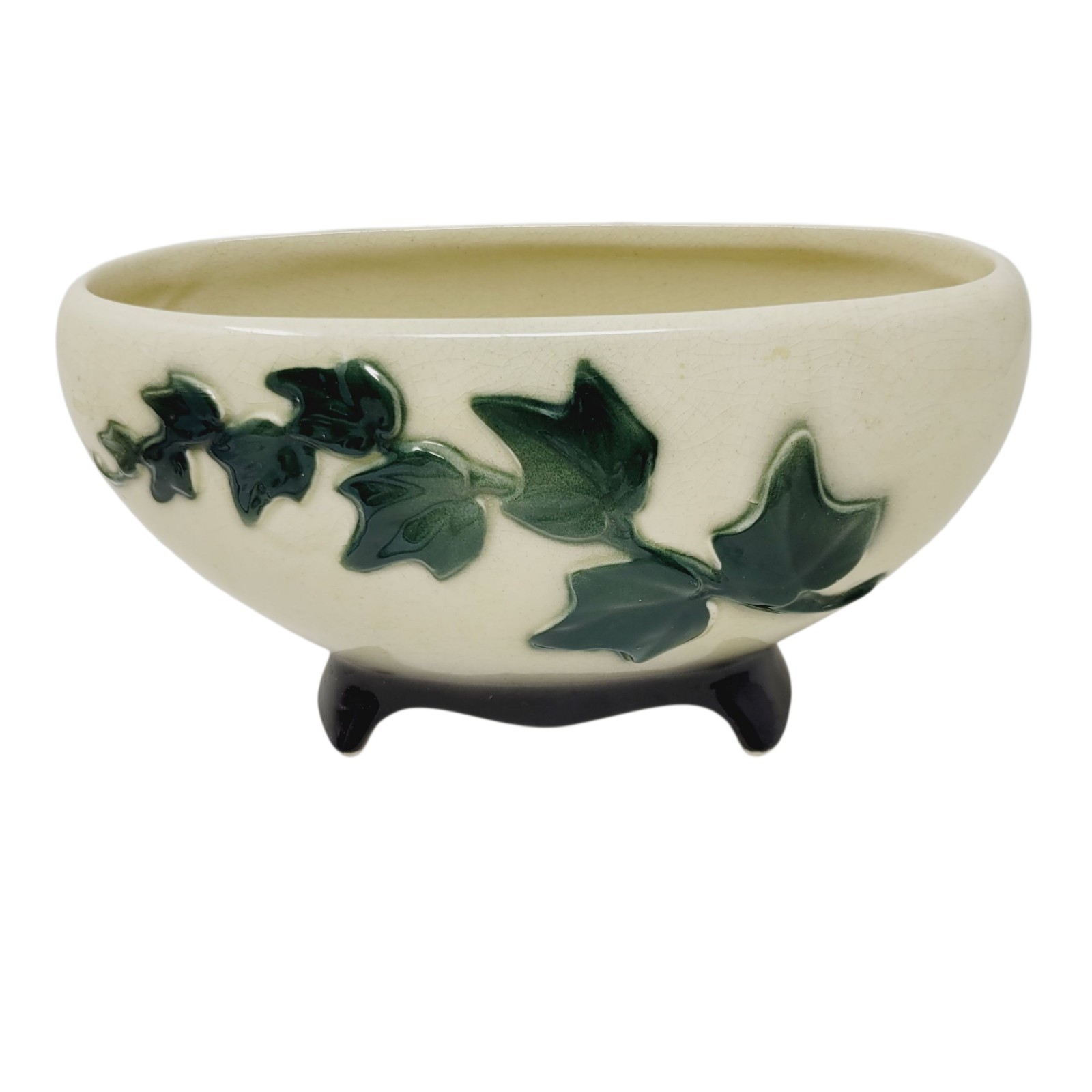 Royal Copley Planter Cream Color Embossed Green Ivy Front Footed Base1940-50s