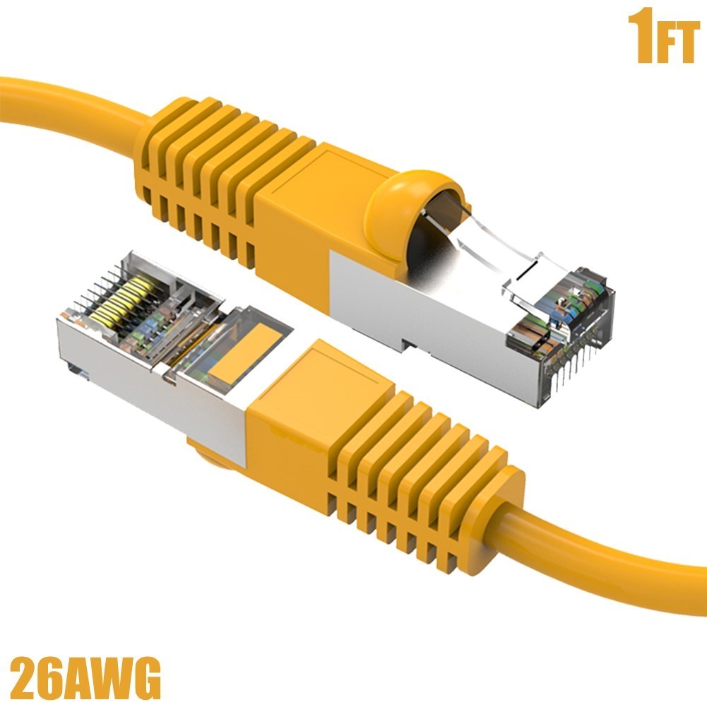 1FT Cat5E RJ45 Ethernet LAN Network FTP Shielded Patch Cable Pure Copper Yellow