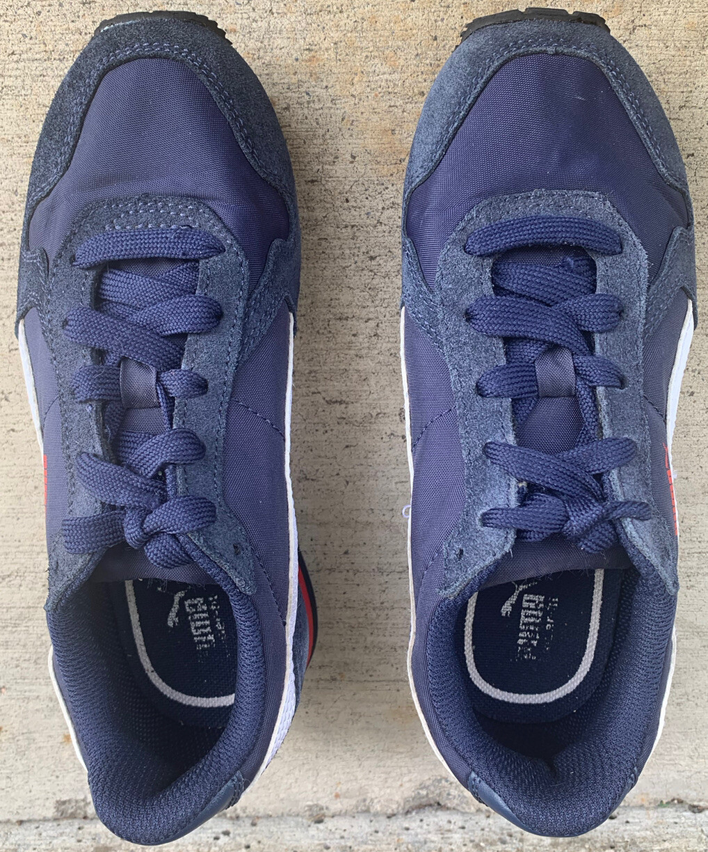 Street Runners Dark Blue Suede Red Youth Size 1 (358770 03) Sneakers *GUC