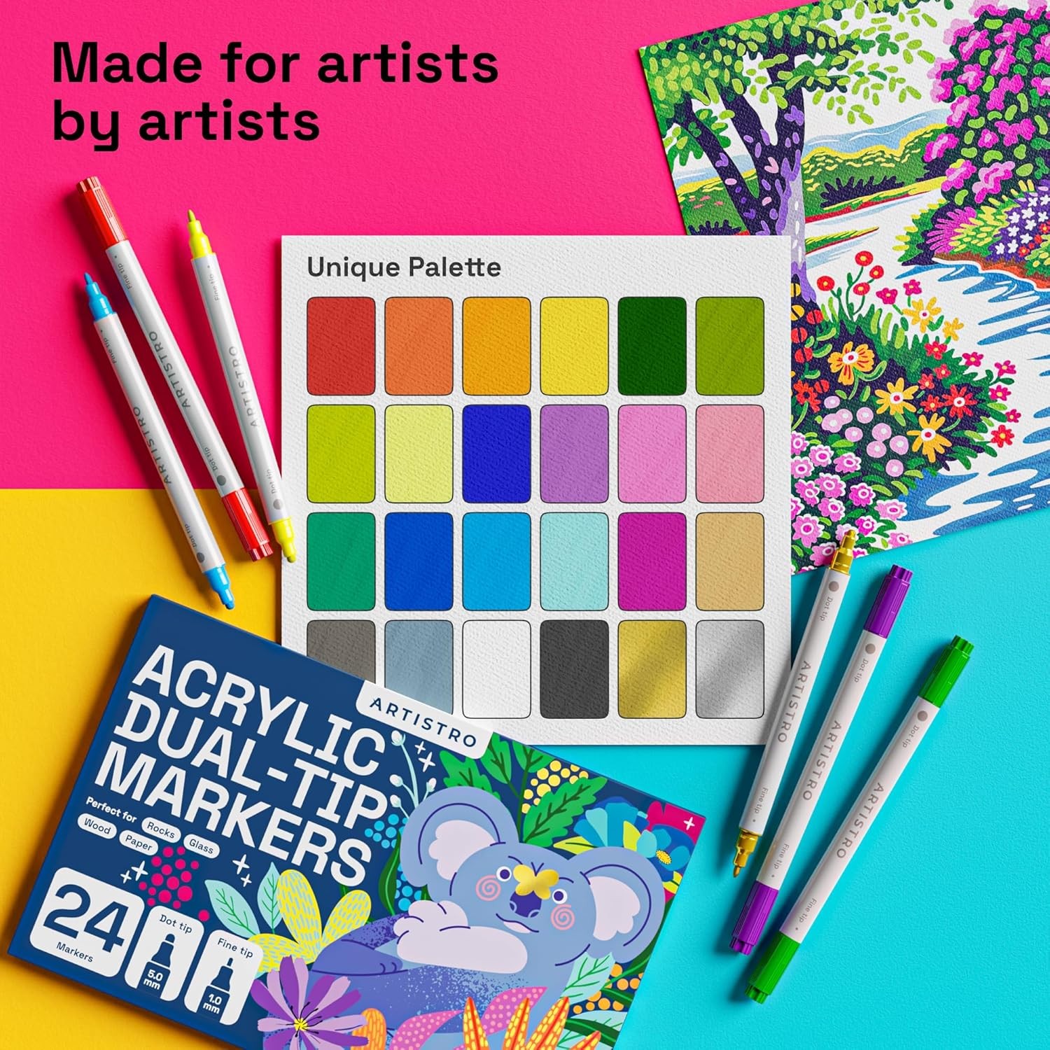 ARTISTRO Acrylic Paint Markers for Rock, 3 Count (Pack of 24), Multicolor