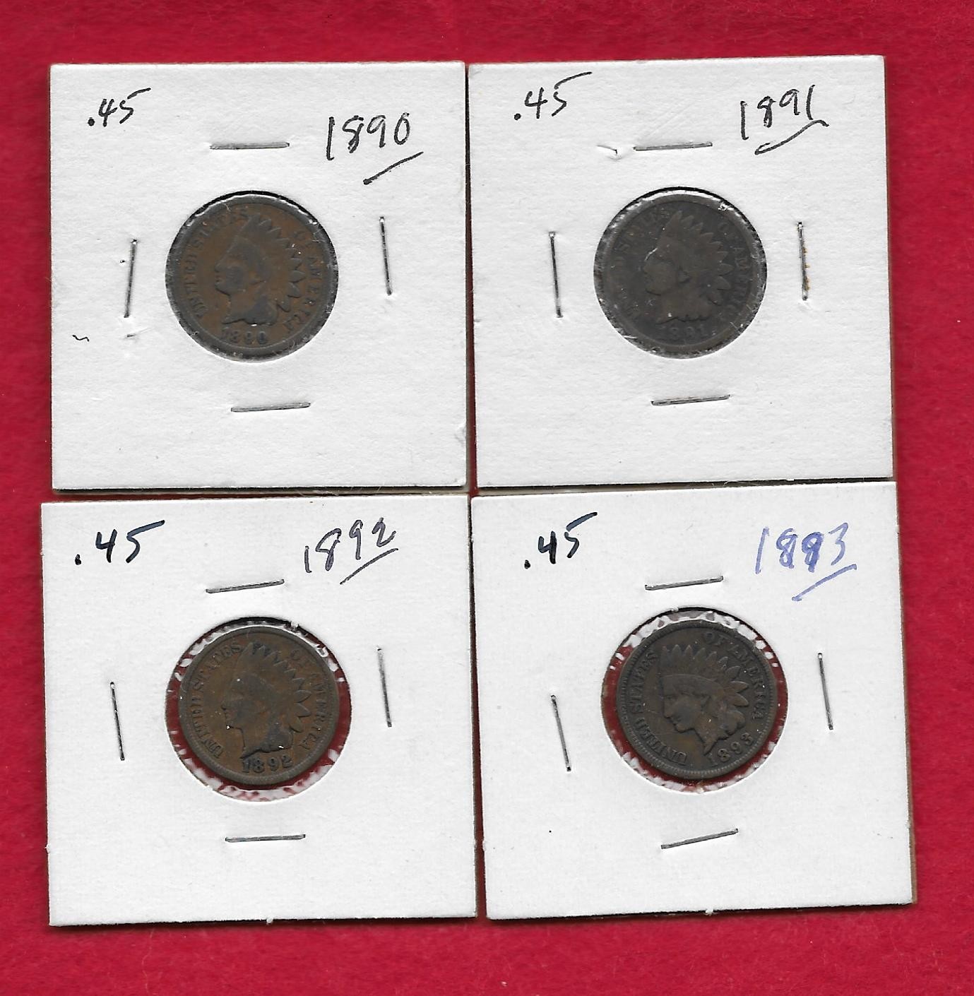 1890-93 Indian Head Cents G  Free shipping. (GS)