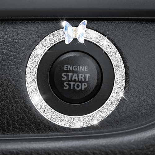 Bling Car Engine Start Button Cover,Butterfly Crystal Rhinestone Push White