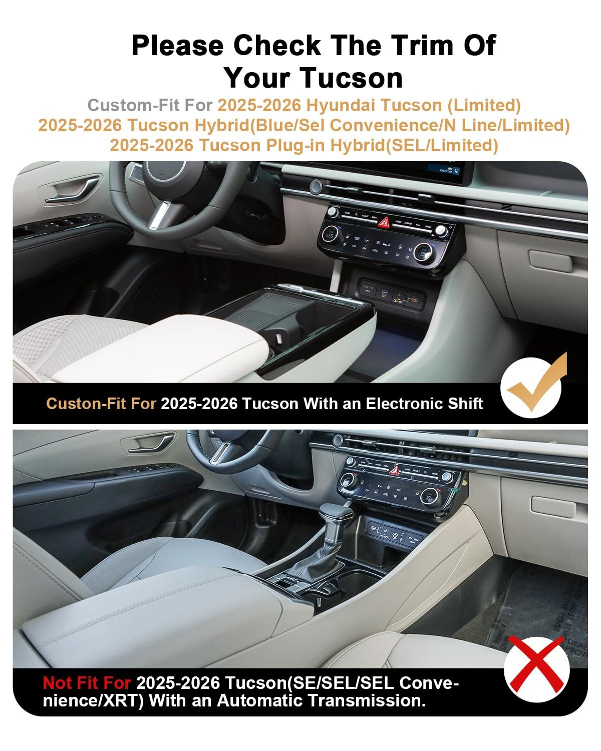 2026 Tucson Center Console Organizer Set DoubleLayer Armrest & Tray