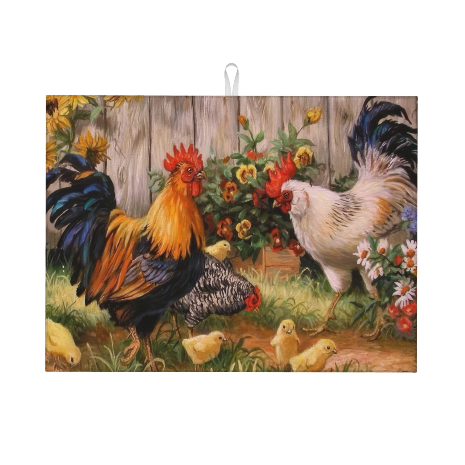 Chicken Family Dish Drying Mats for Kitchen Counter Absorbent Reversible Micr...