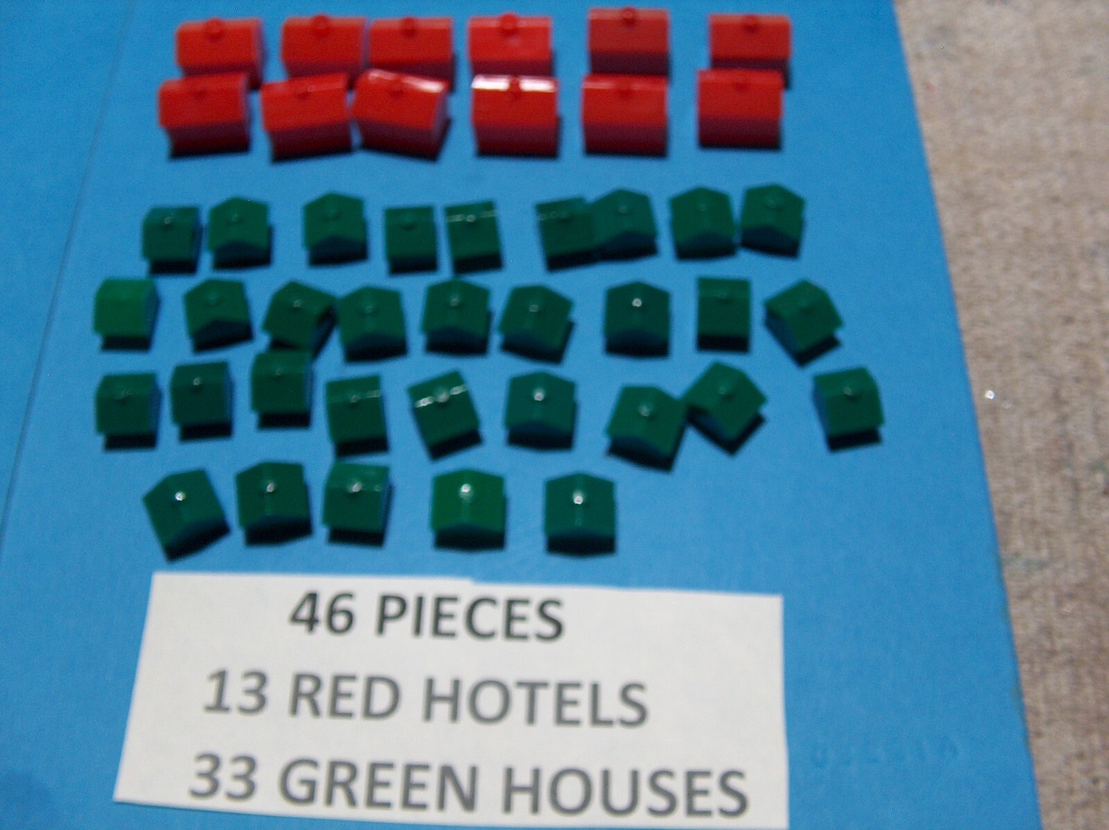 Monopoly HOUSES & HOTELS Red and Green Lot of 46 FREE SHIPPING