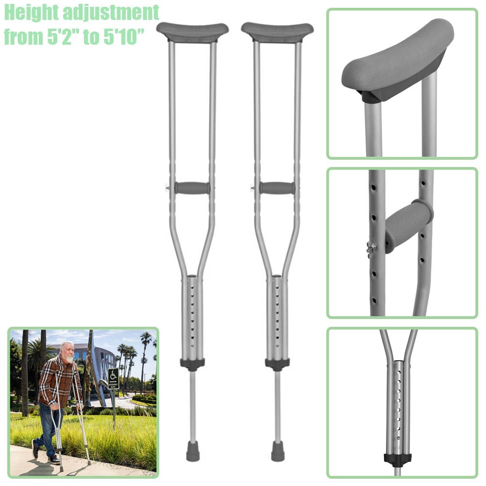 PAIR Height Adjustable Underarm Crutches Lightweight Aluminum Adult Medium Size