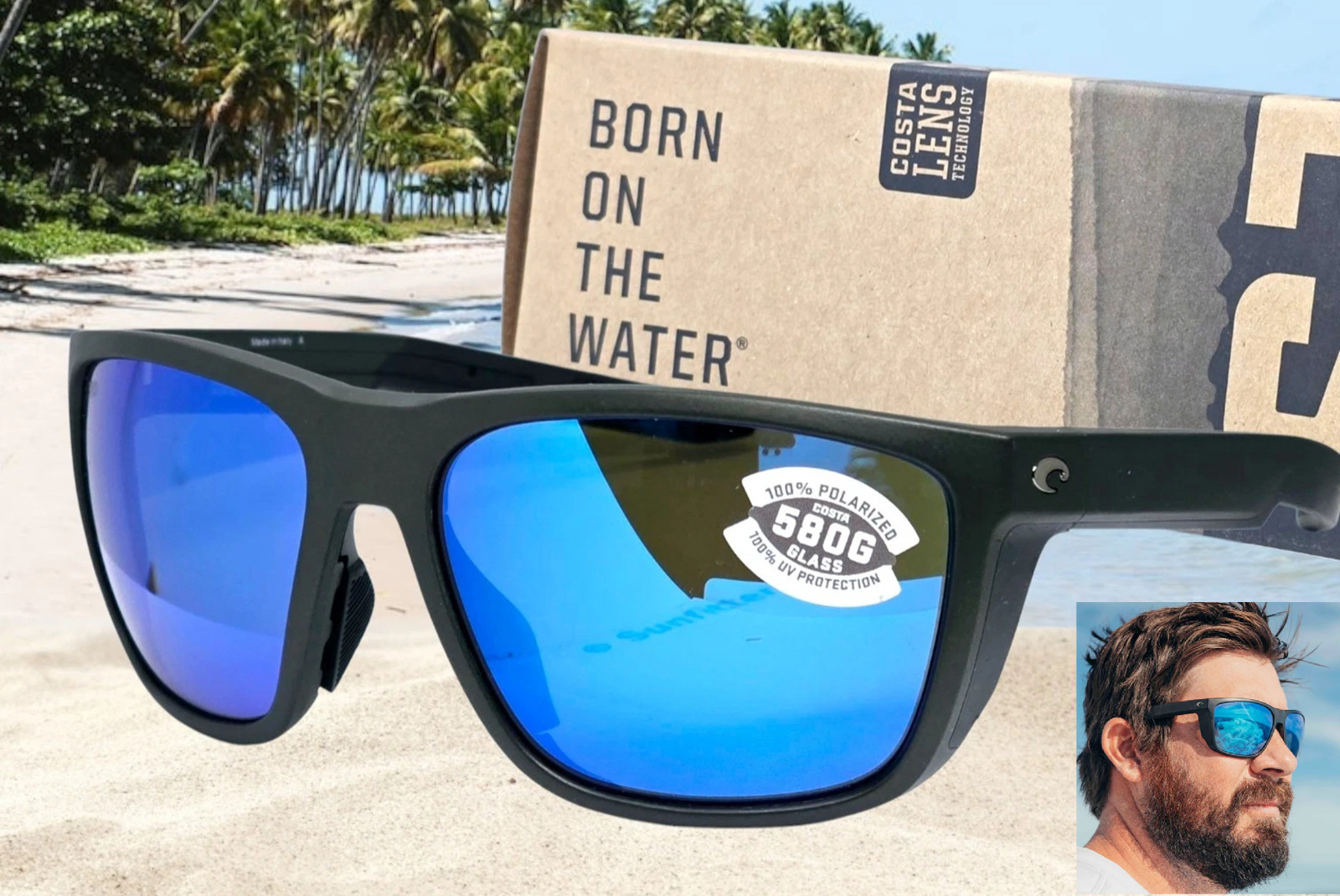 COSTA DEL MAR steel gray metallic/blue mirror FERG polarized 580G sunglasses NEW