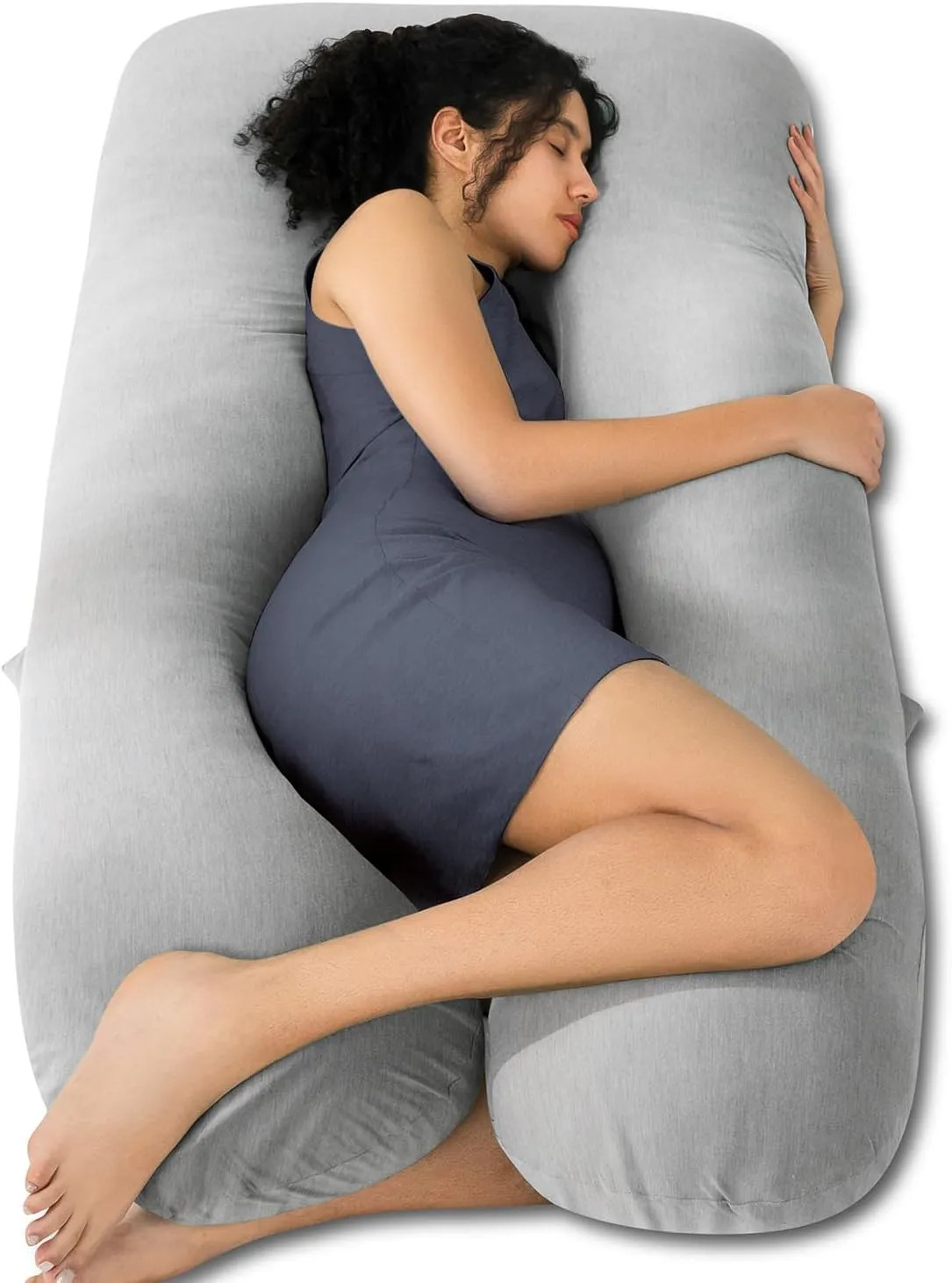 55 Inch U Shaped Pregnancy Pillow Cooling Maternity Body Pillow With Gray Cover