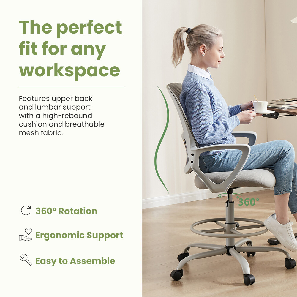 Ergonomic Office Swivel Drafting Chair Adjustable Height Mesh Rolling Desk Chair