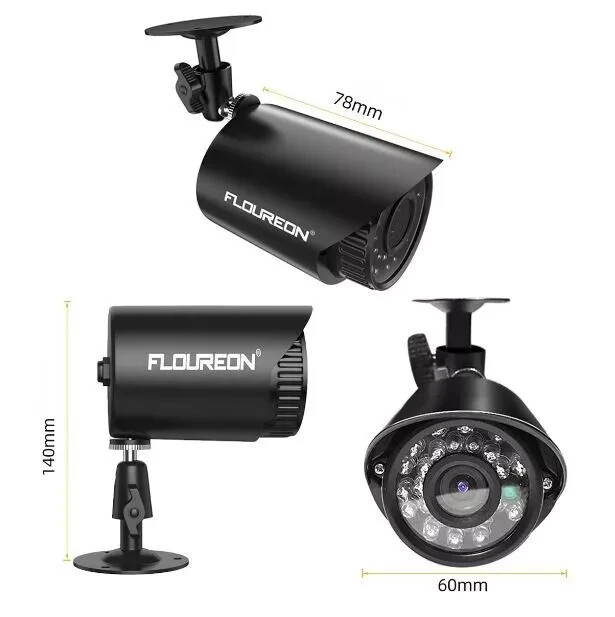 Floureon Security Camera NTSC System 4 AHD Cameras, 720P, 4CH DVR