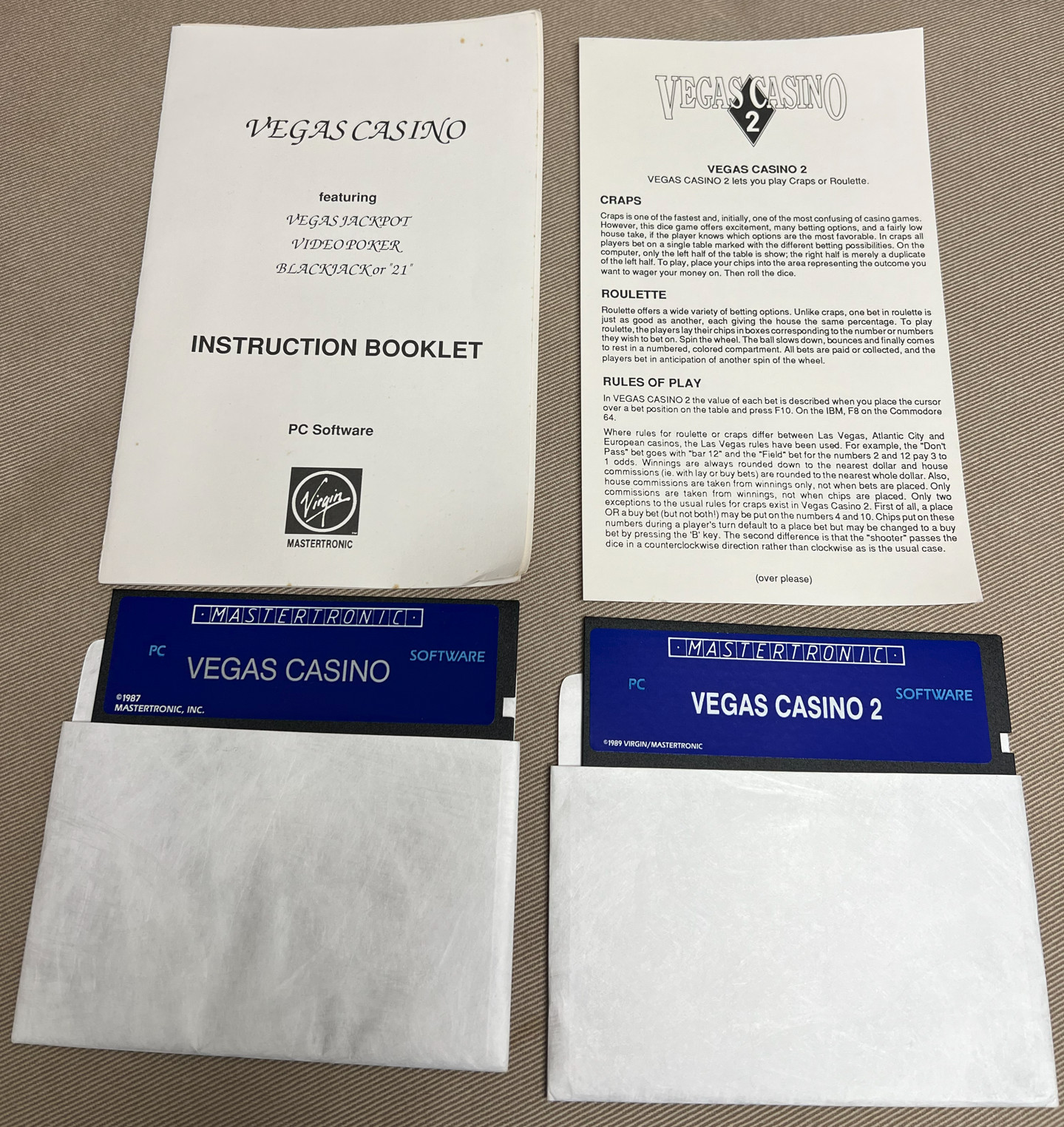 Vegas Casino and Vegas Casino 2 by Mastertronic 5.25 360k Games on Floppy Disk