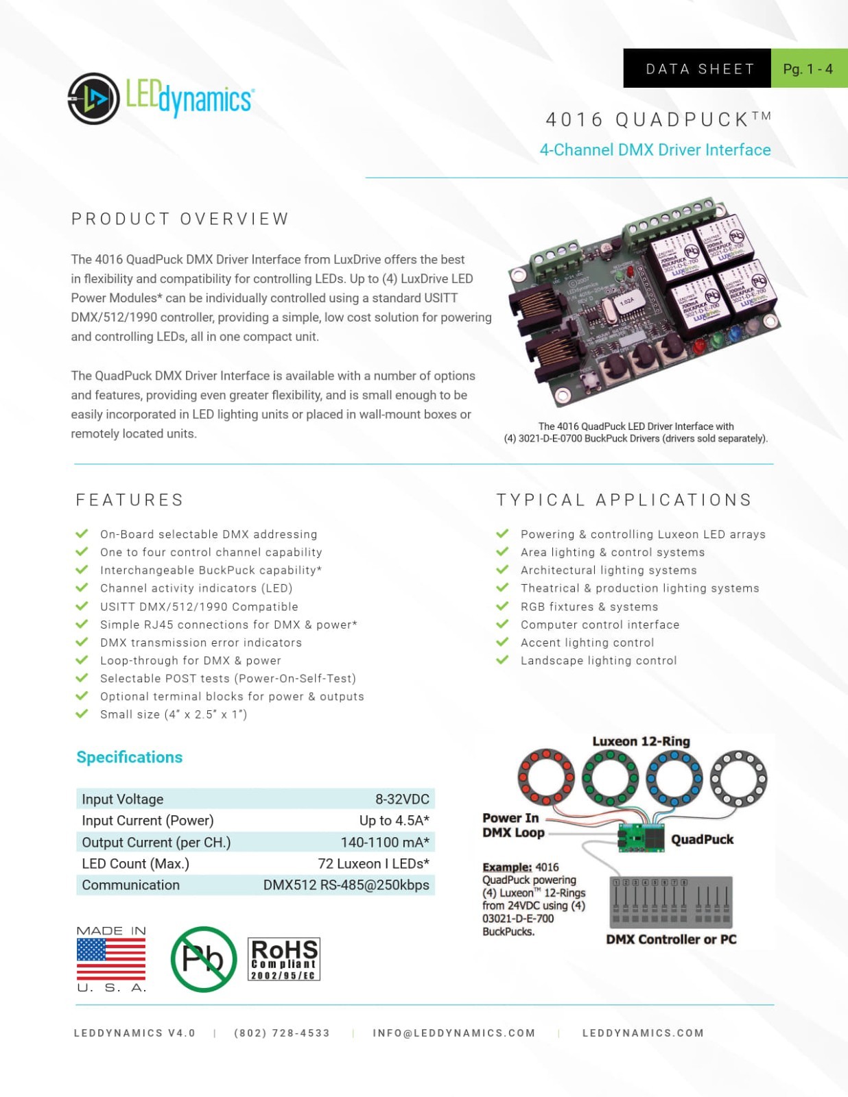 DMX Decoder/Driver QuadPuck 4016 – Four Channel DMX Interface