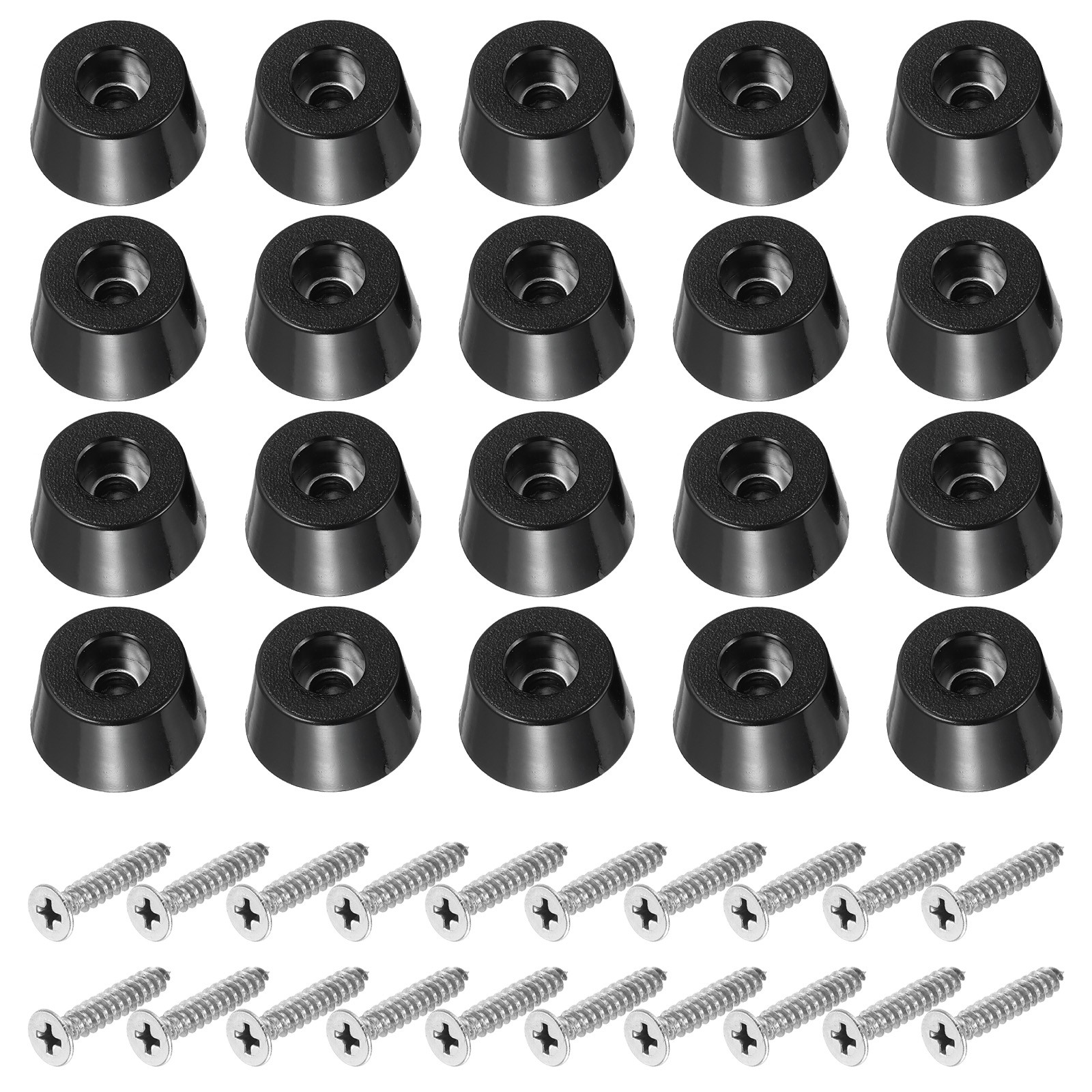20Pcs Cutting Board Feet Non Slip Rubber Feet Bumpers W Screws 0.75"x0.41" Black
