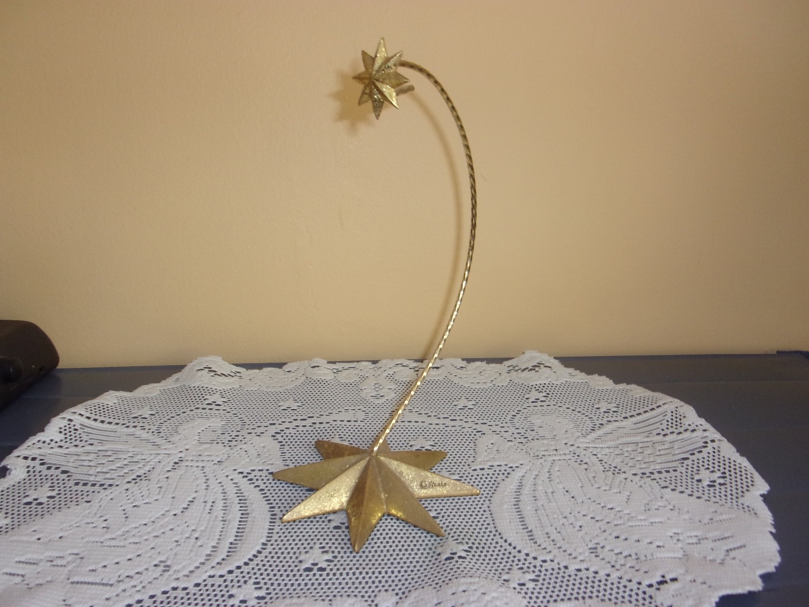 Christopher Radko Gold Star ornament hanger stand 10" tall gold tone VGUC