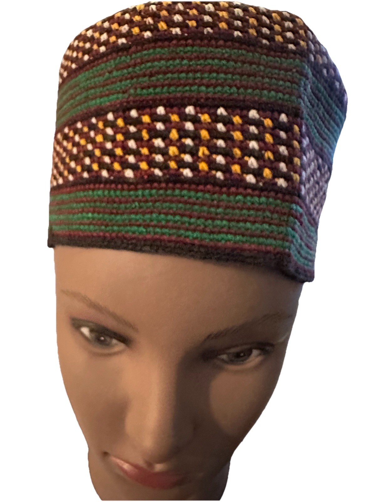 Handmade Crochet Hat Multicolor Striped Pattern Colorful Warm Winter Accessory