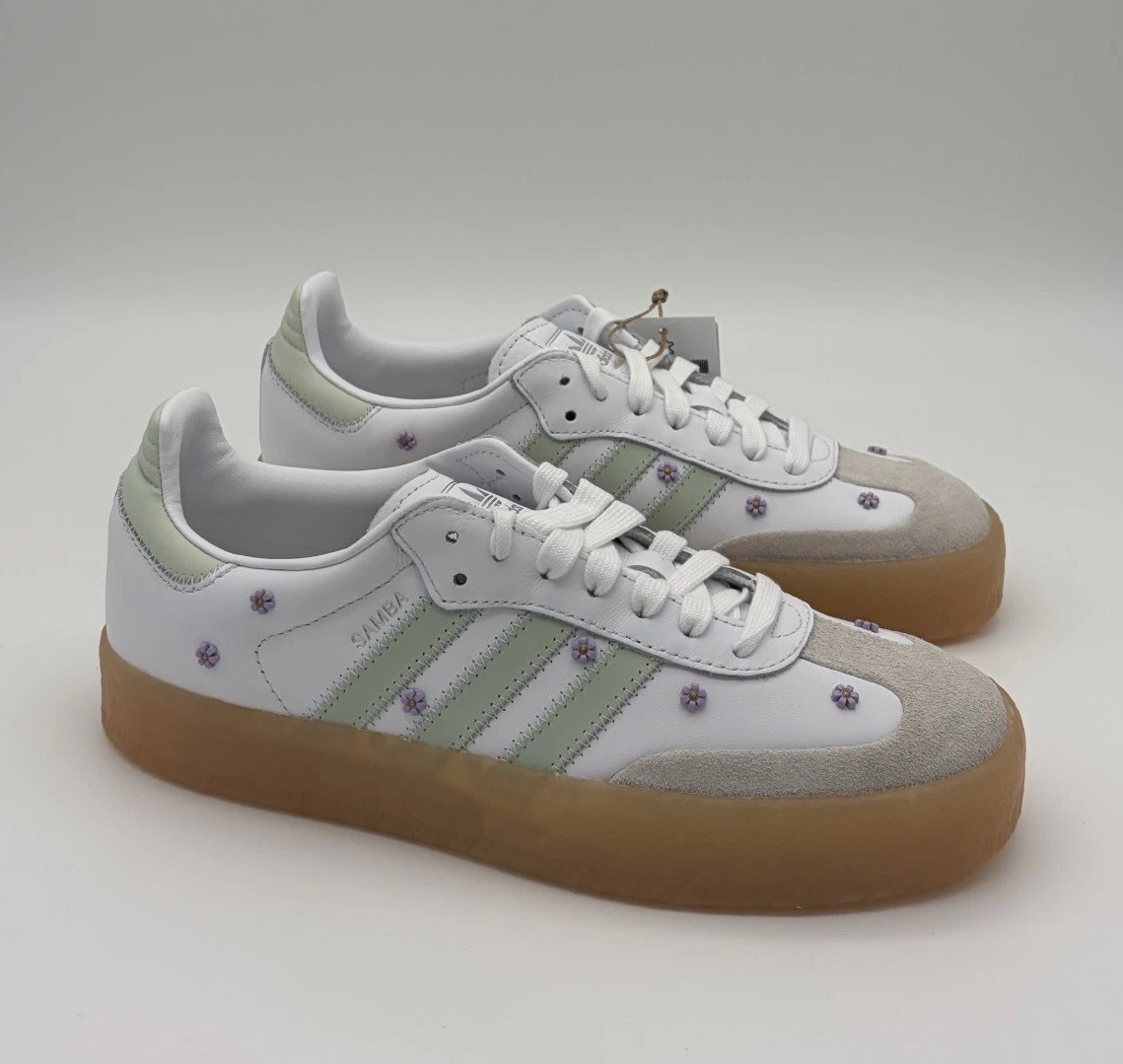 Adidas Sambae Women’s White Green Floral Sneakers JS3954