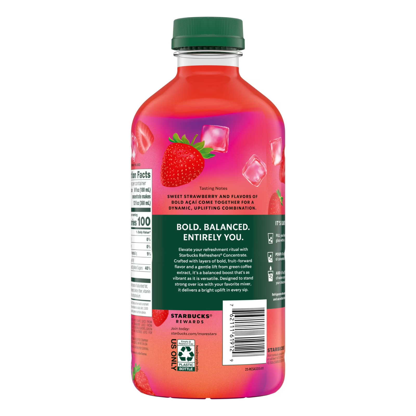 Starbucks Refreshers Concentrate Strawberry Acai, Refreshing Drink, Cold 32fl oz