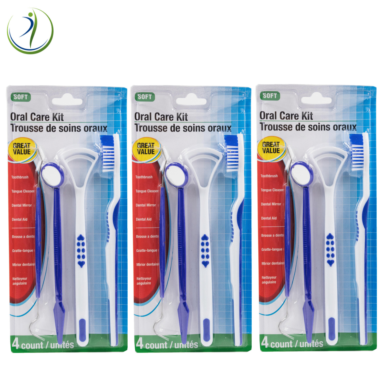3x  Dental Home Oral Care Kit Gum Teeth Tongue Cleaner Remove Plaque Tartar 4 Pc