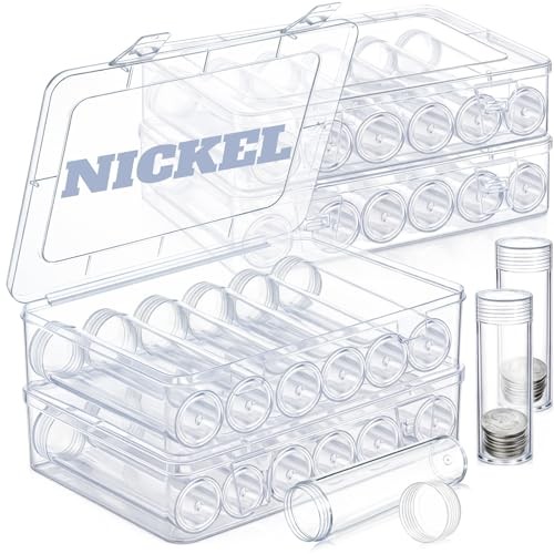 24 Pcs Coin Tubes with 4 Plastic Storage Box Clear Holders with Lid Nickel 28